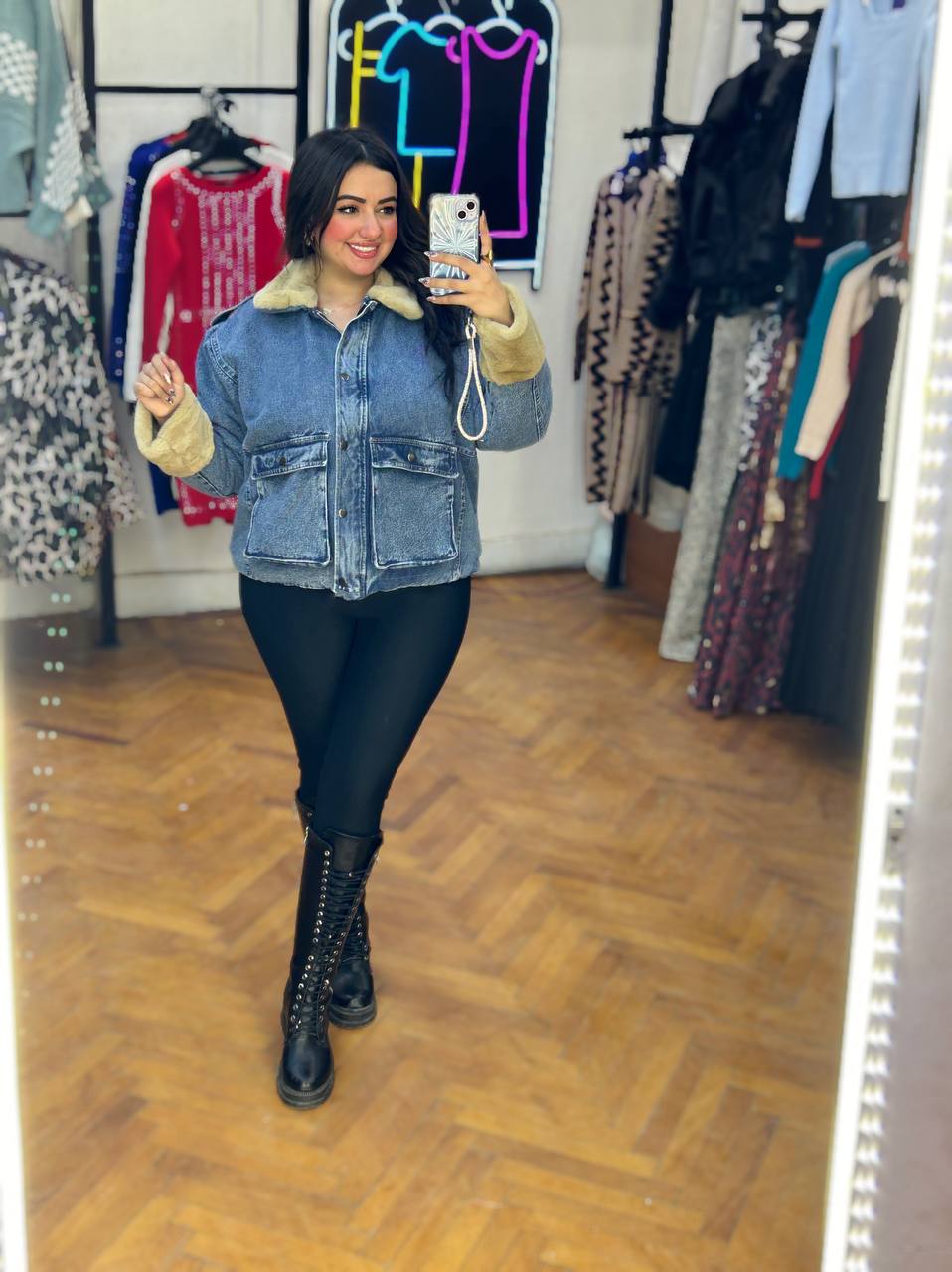 Fur jeans jacket