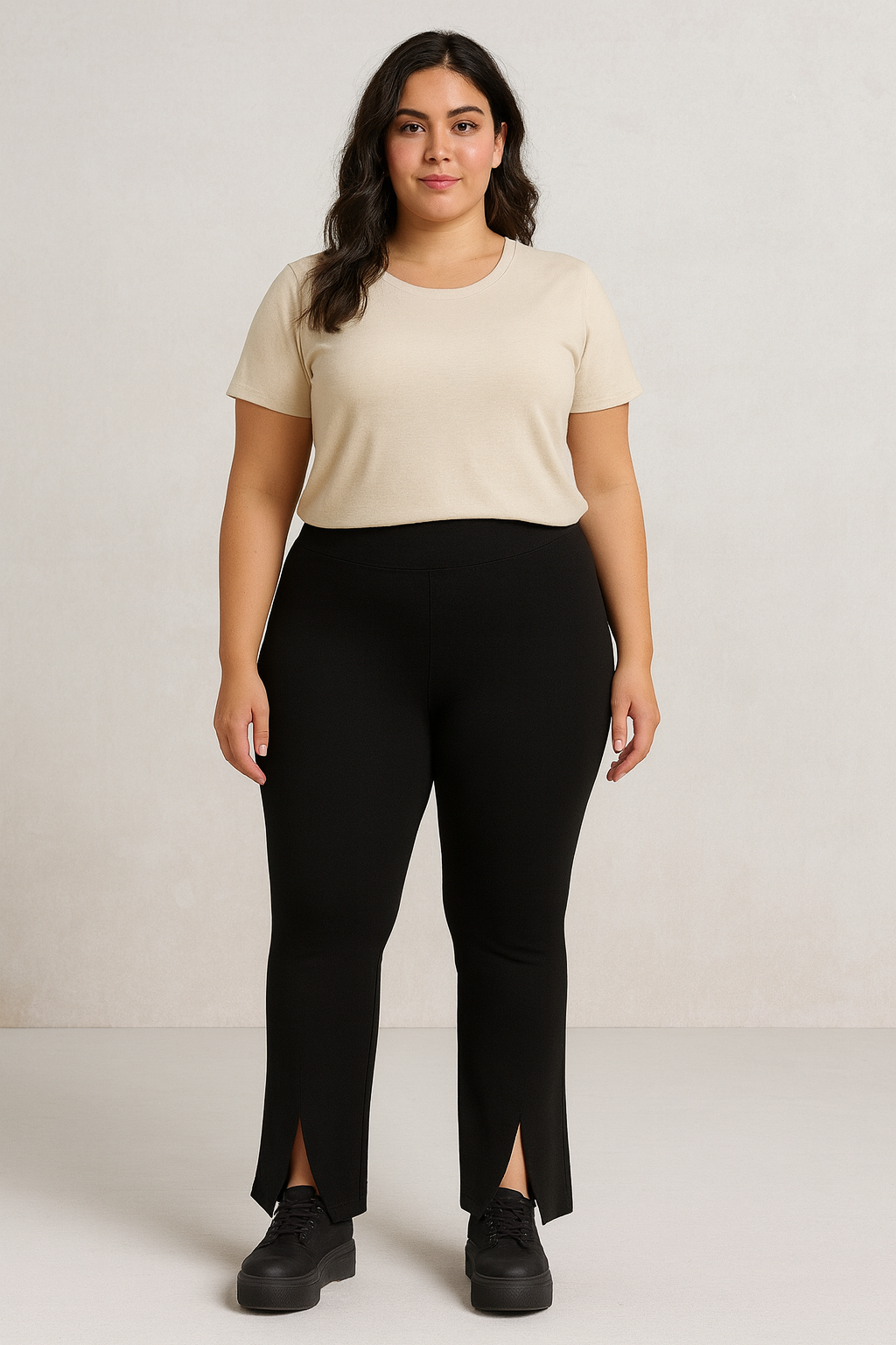 Oversized Black High-Waist Leggings with Slit Hem