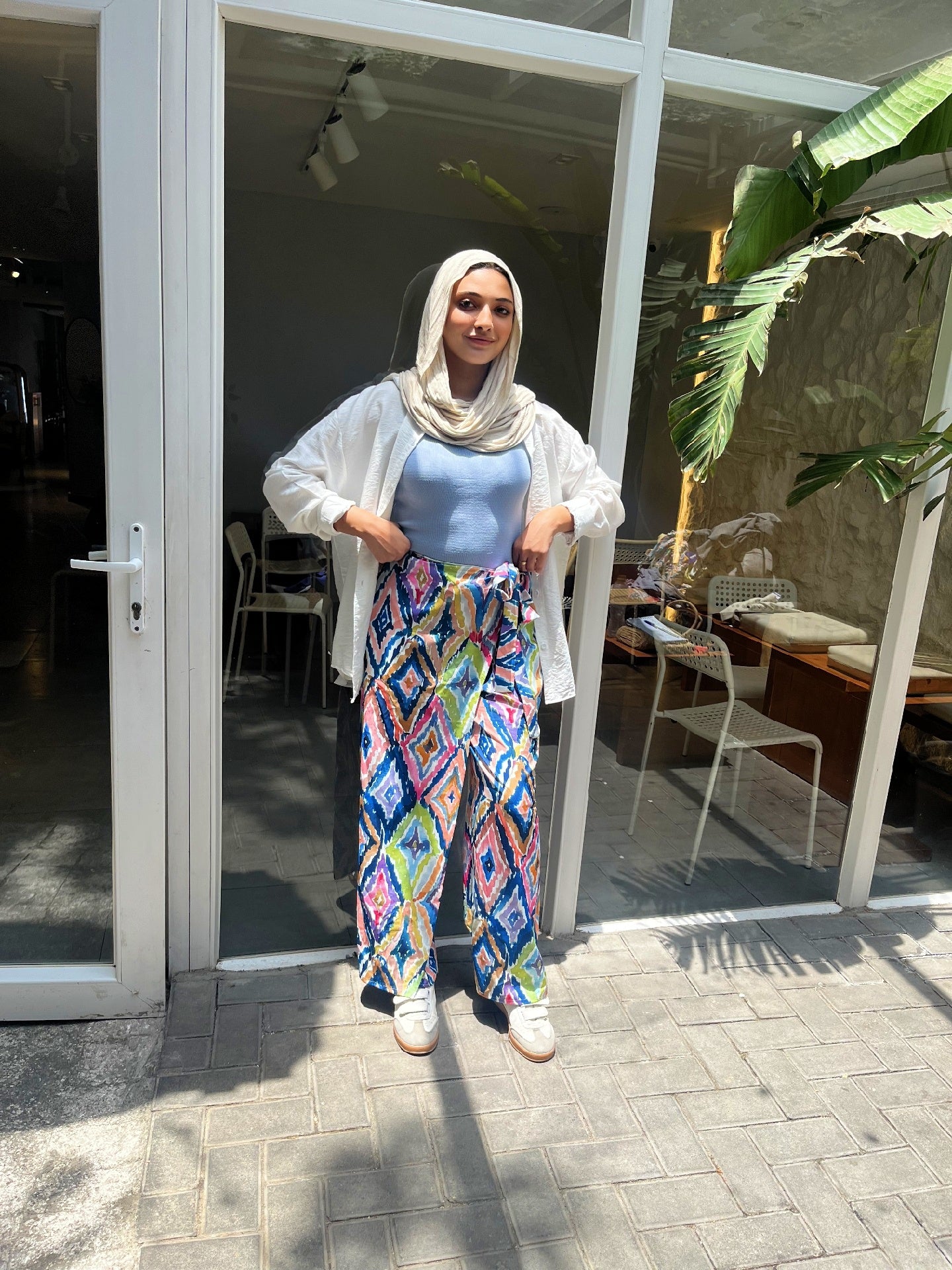 vibrant, wide-leg printed pants
