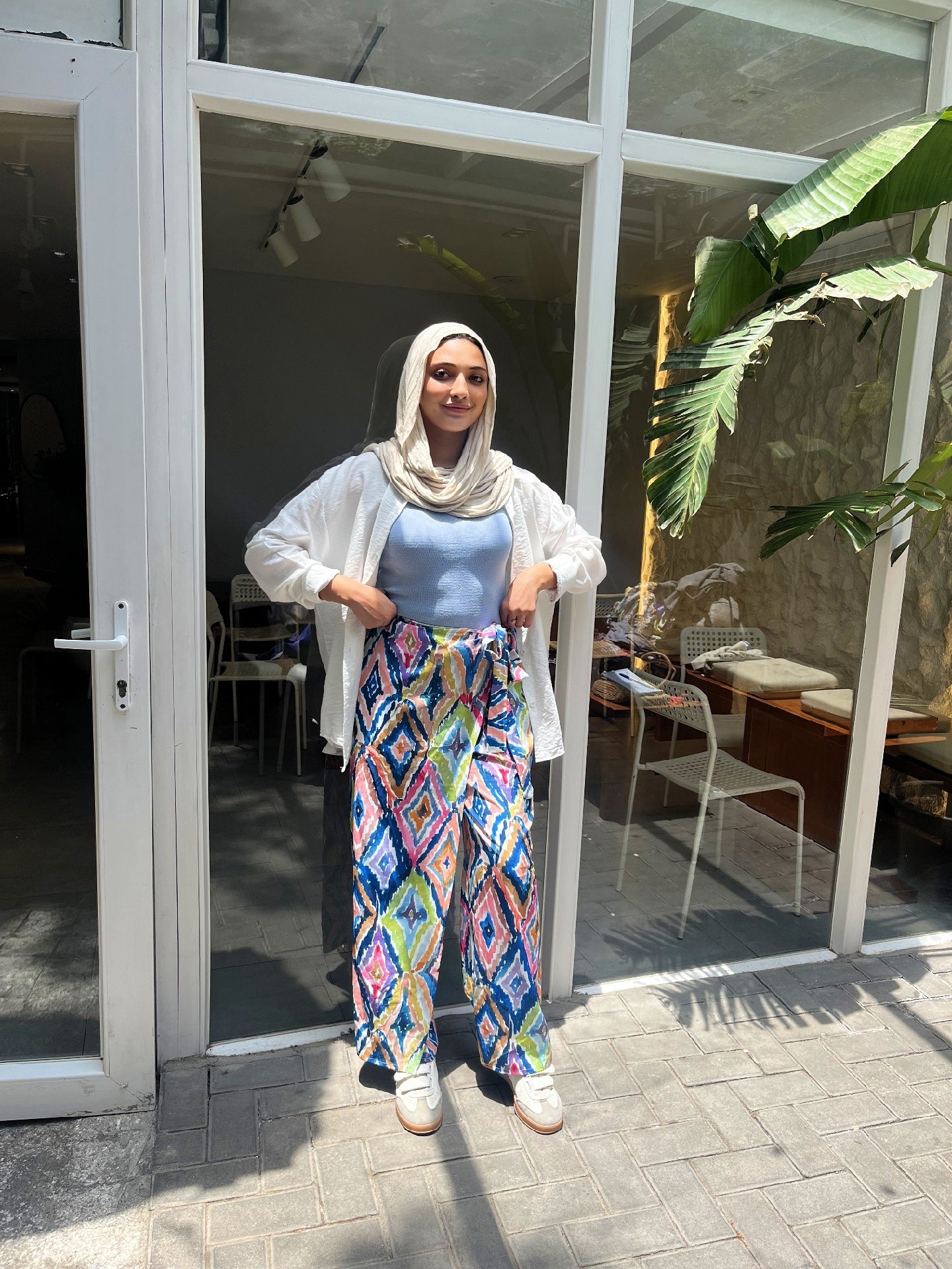 vibrant, wide-leg printed pants