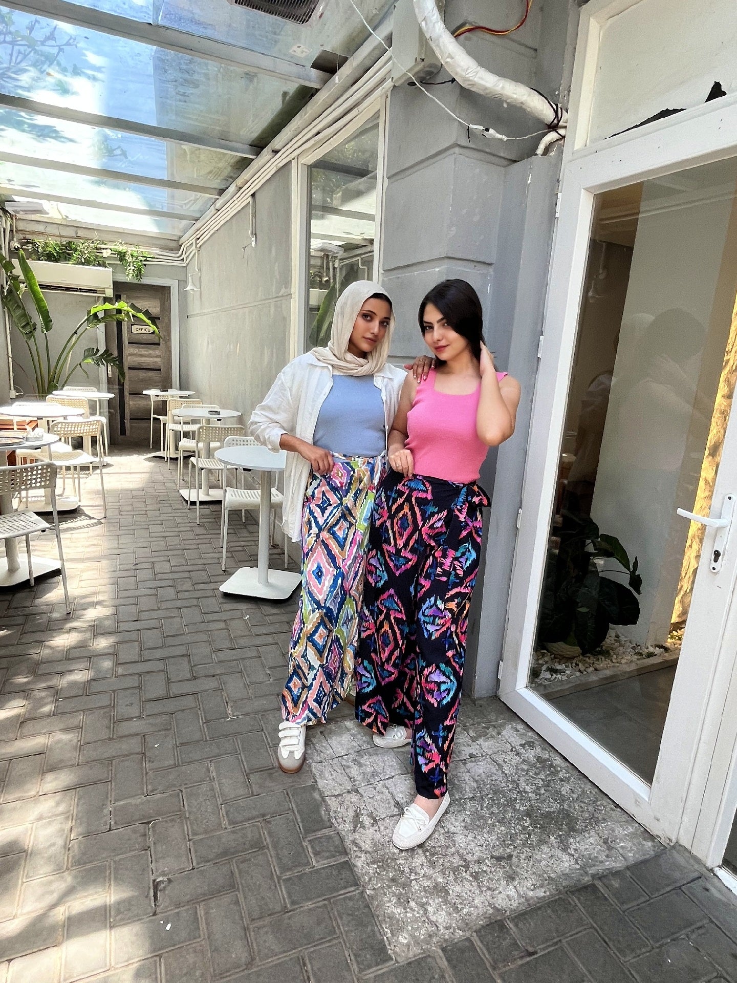 vibrant, wide-leg printed pants