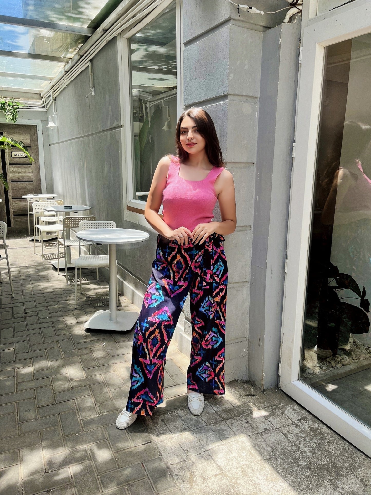 vibrant, wide-leg printed pants