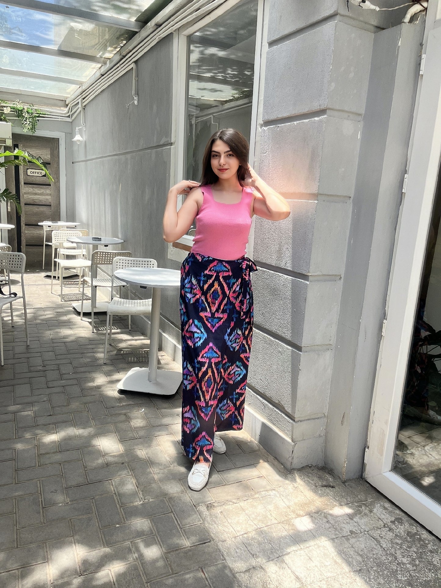vibrant, wide-leg printed pants