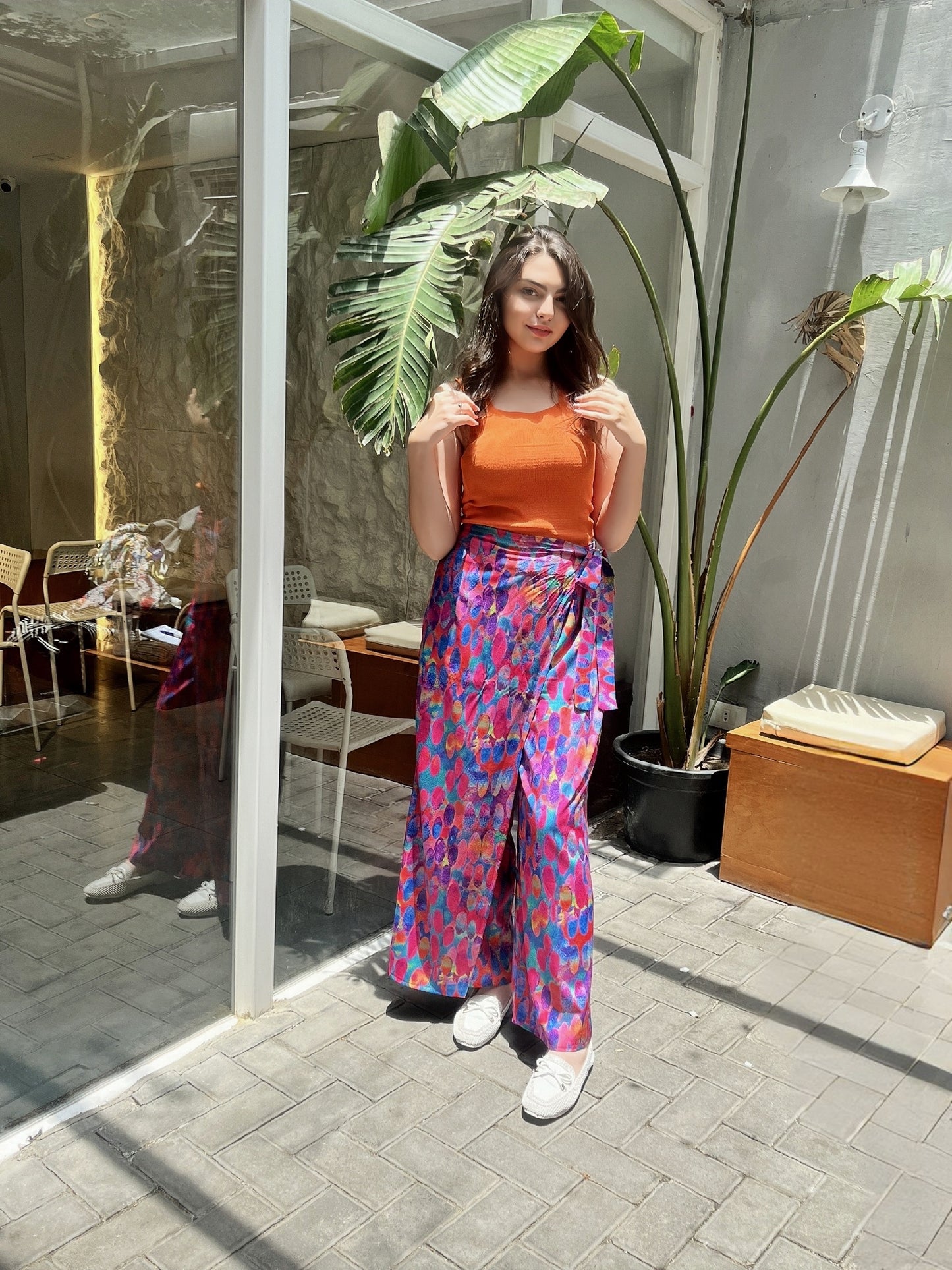 vibrant, wide-leg printed pants