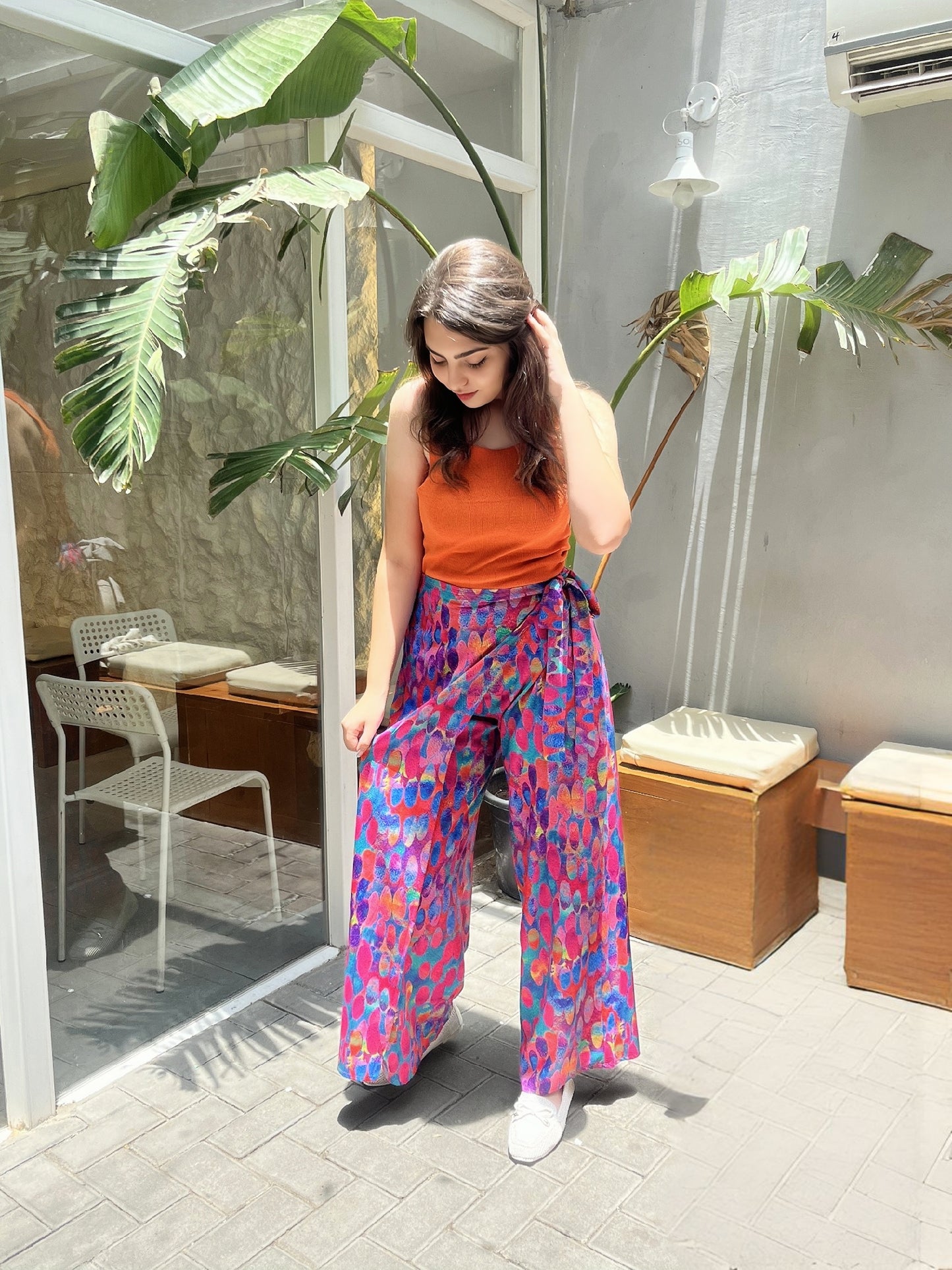 vibrant, wide-leg printed pants