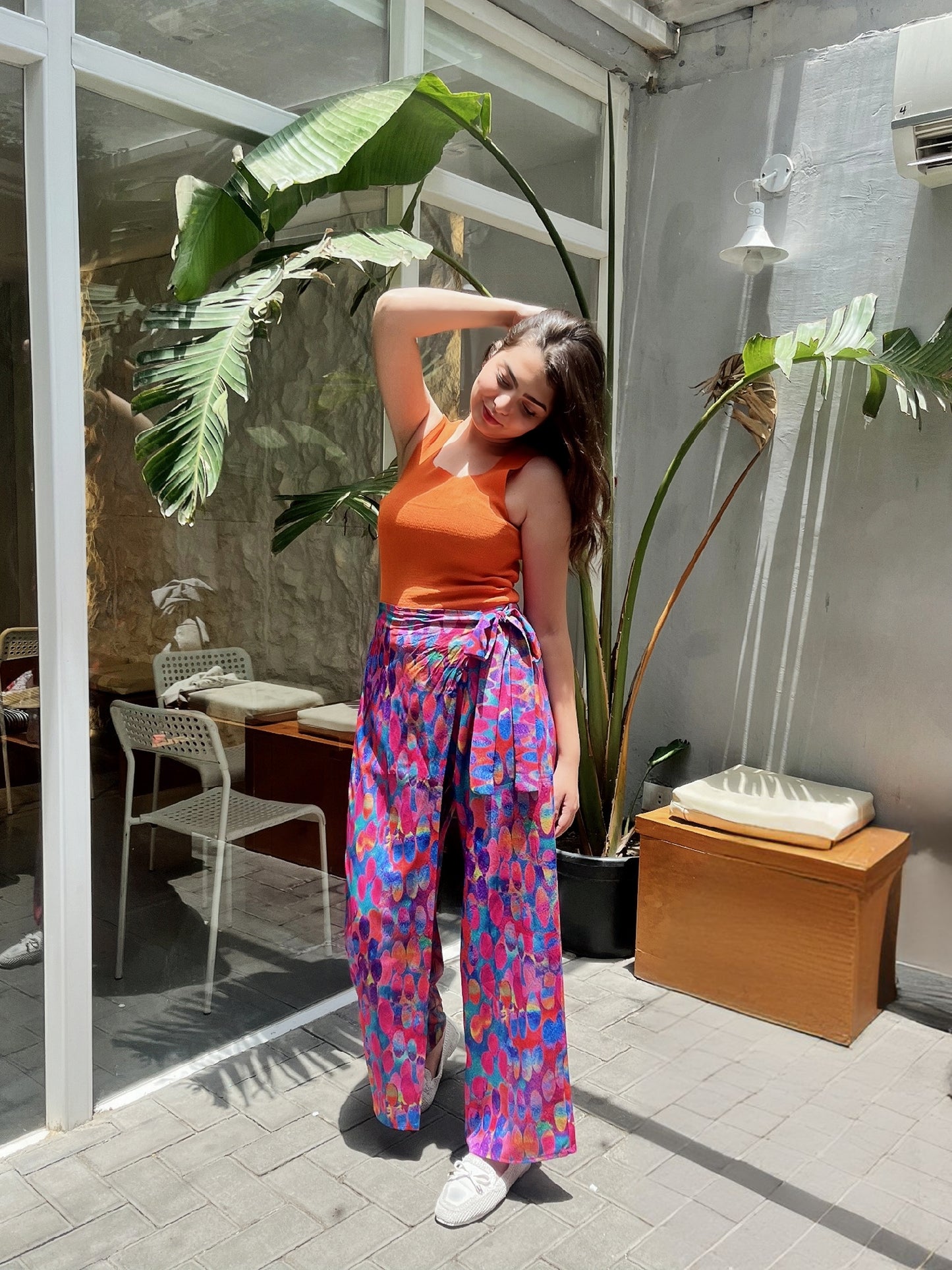 vibrant, wide-leg printed pants