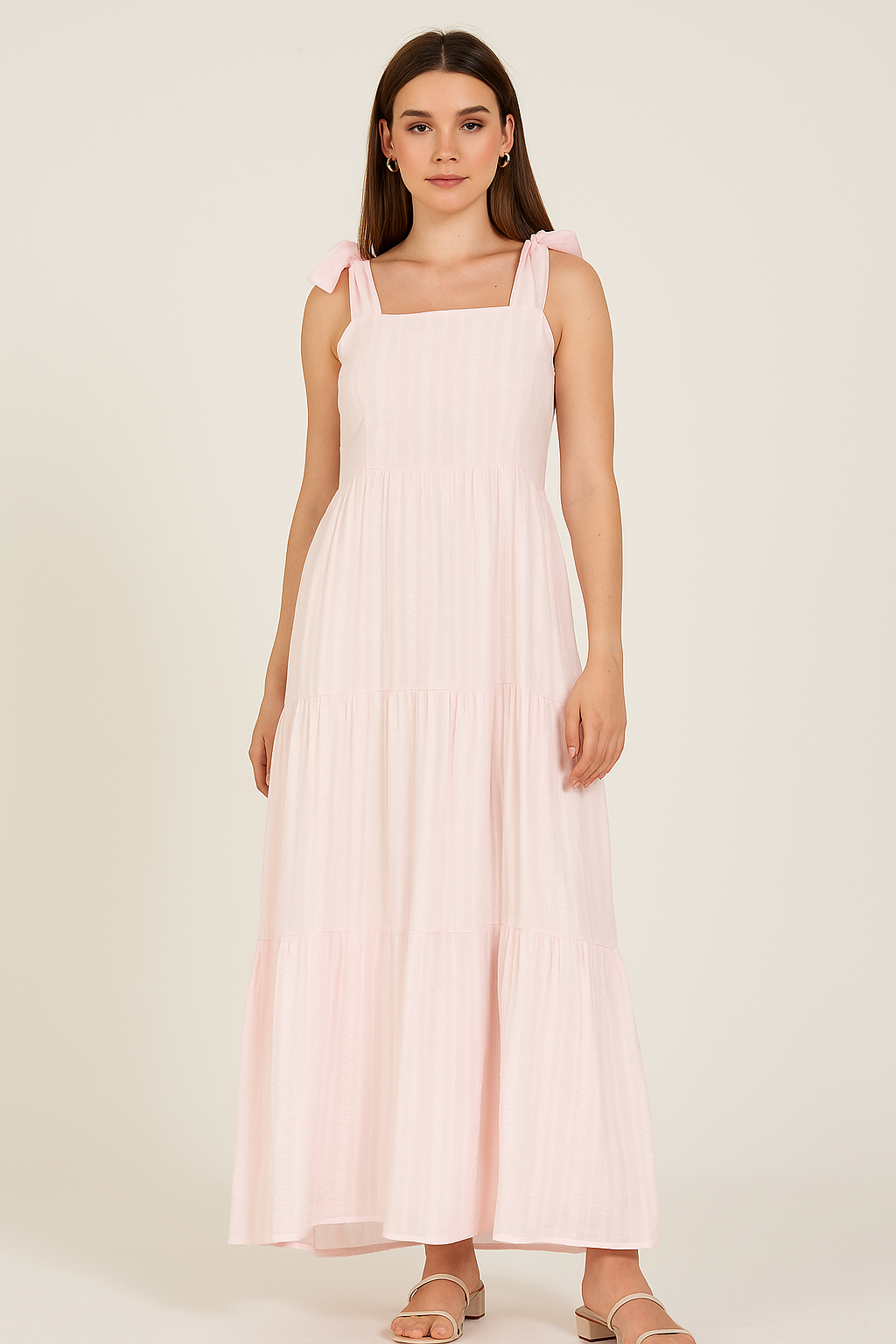 Striped Sleeveless Maxi Dress with Bow Tie Straps