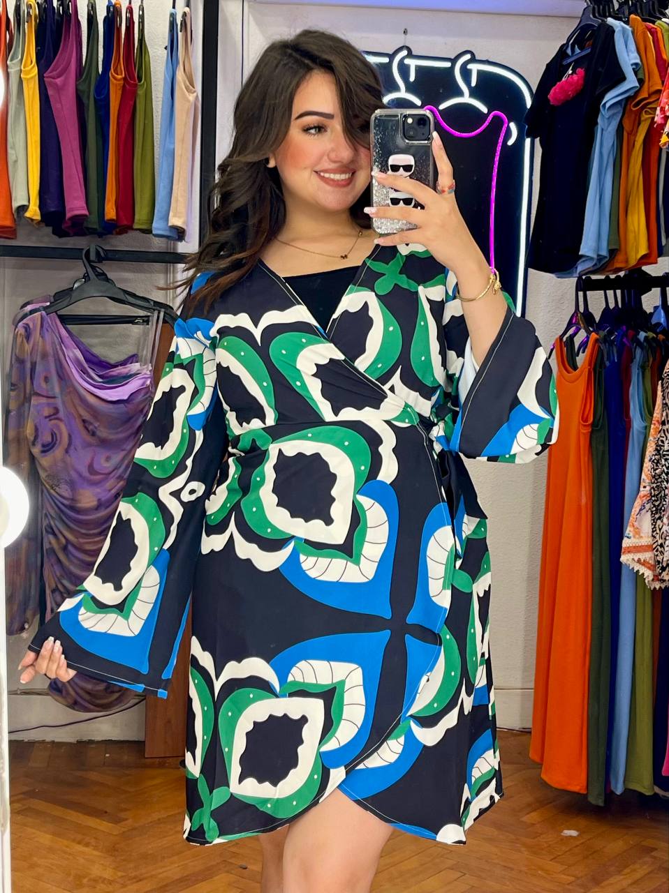 Printed Wrap-Style Mini Dress