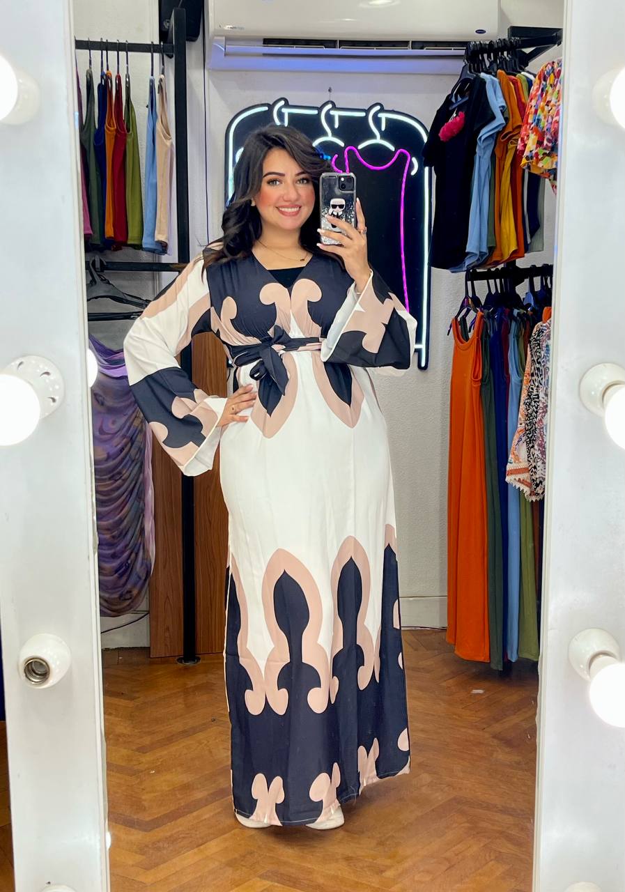 Elegant Printed Long Sleeve Maxi Dress"
