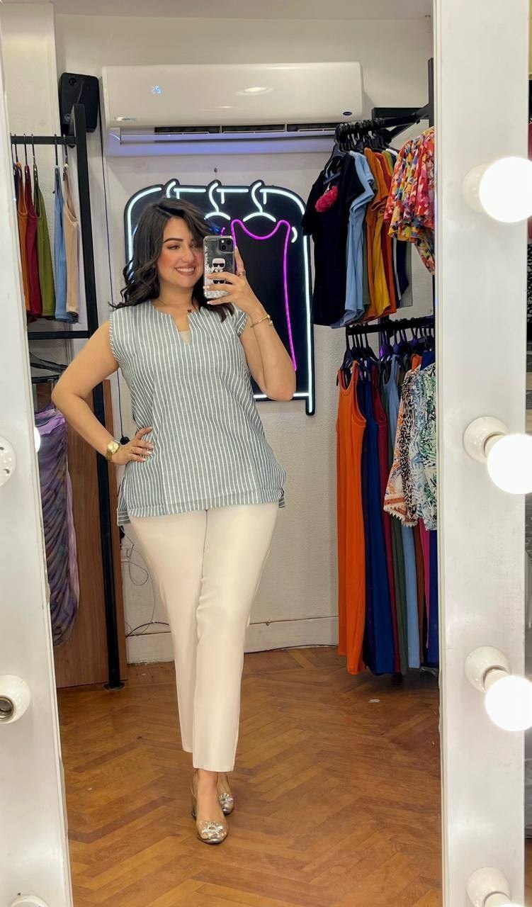 Striped Sleeveless Linen Blouse
