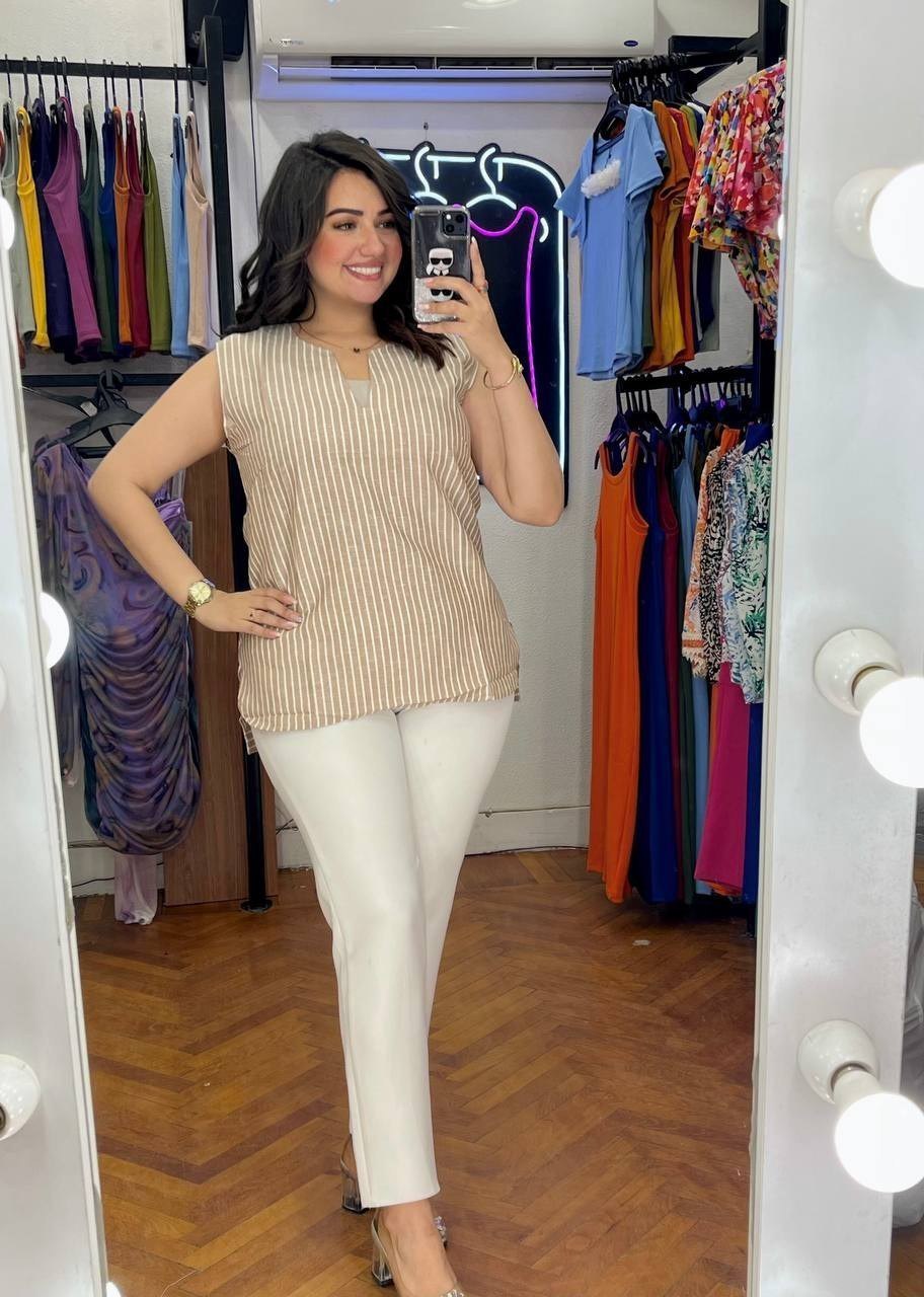 Striped Sleeveless Linen Blouse