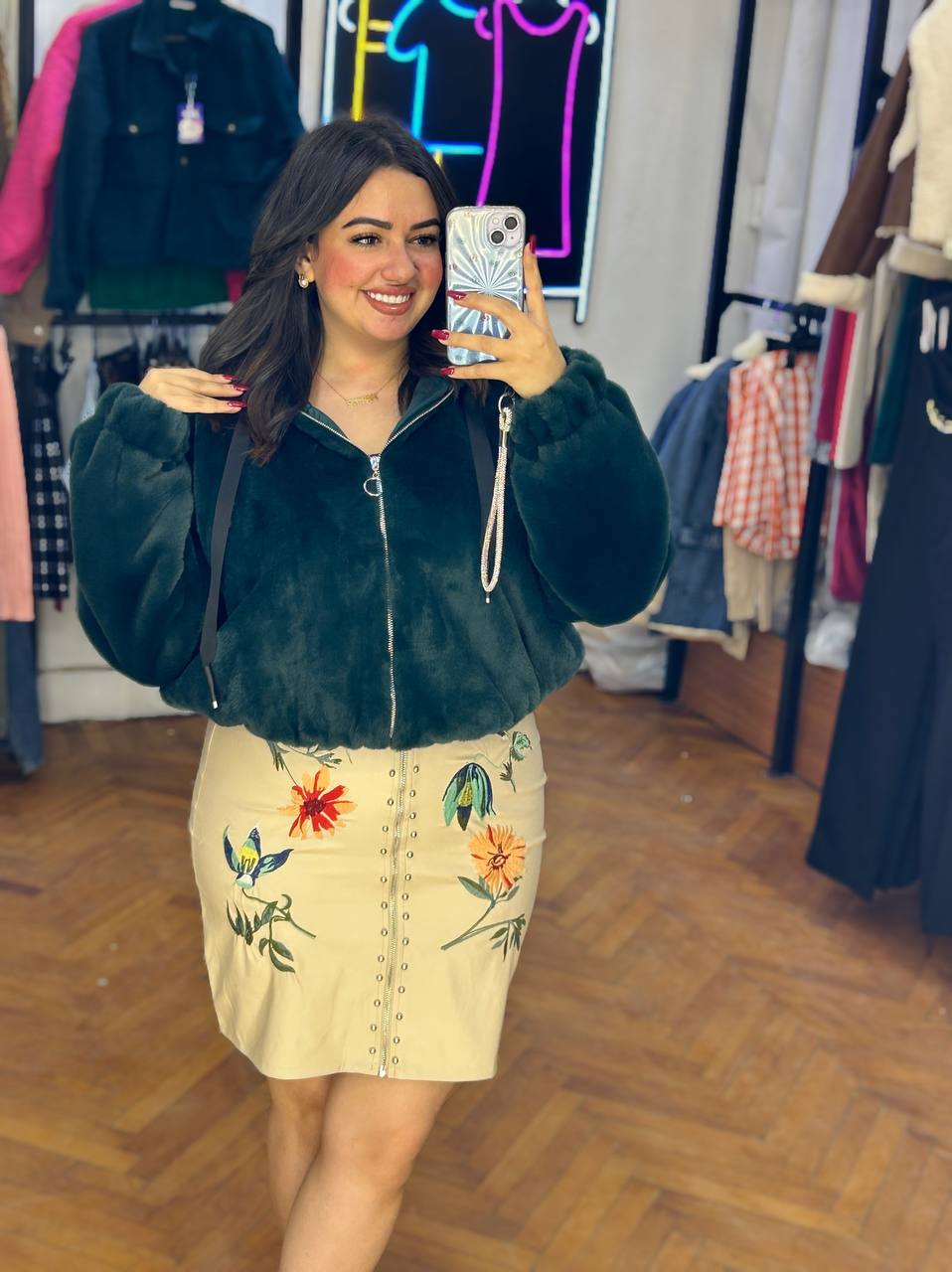 embroidery leather skirt