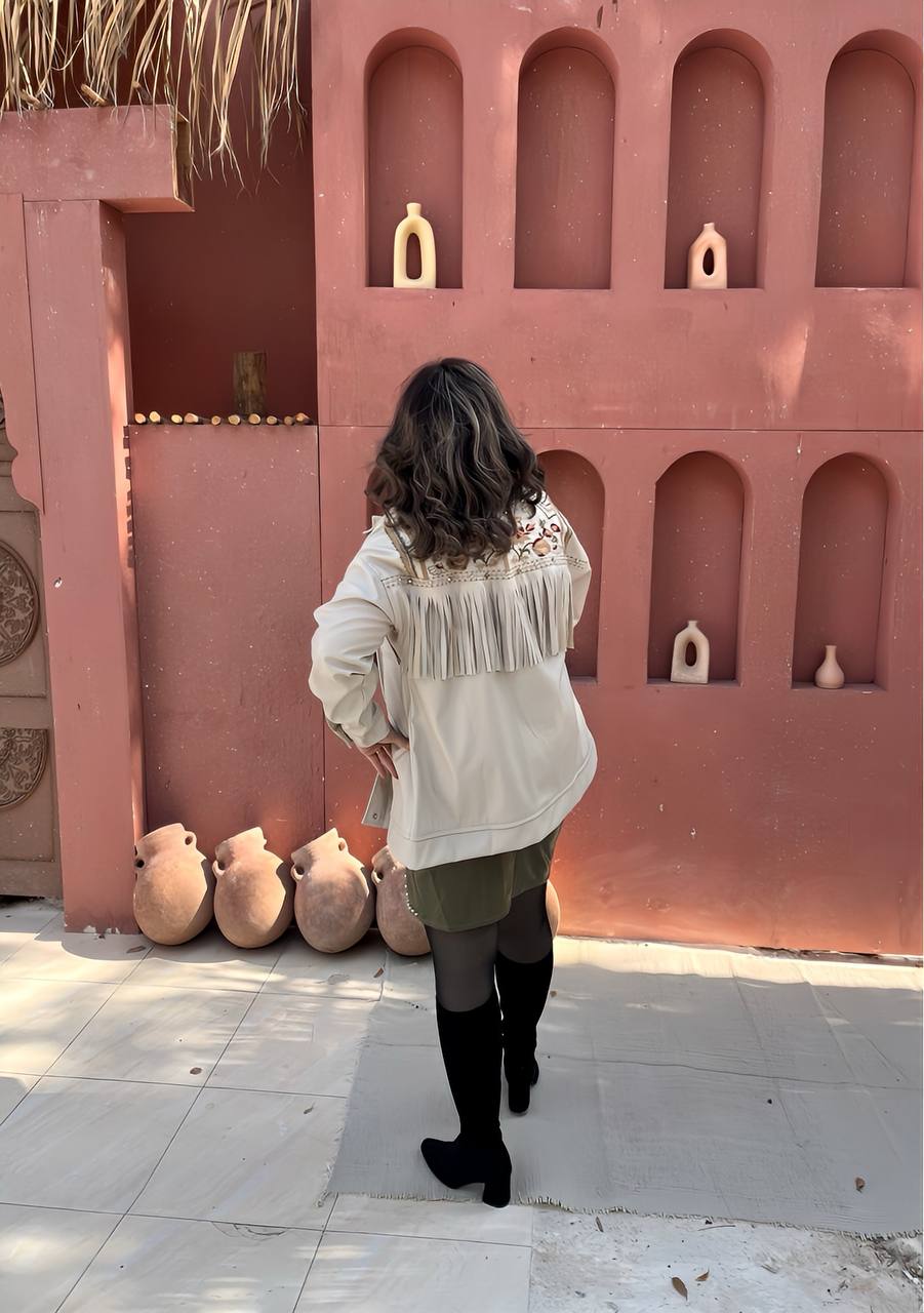 Long Leather Embroidery Jacket