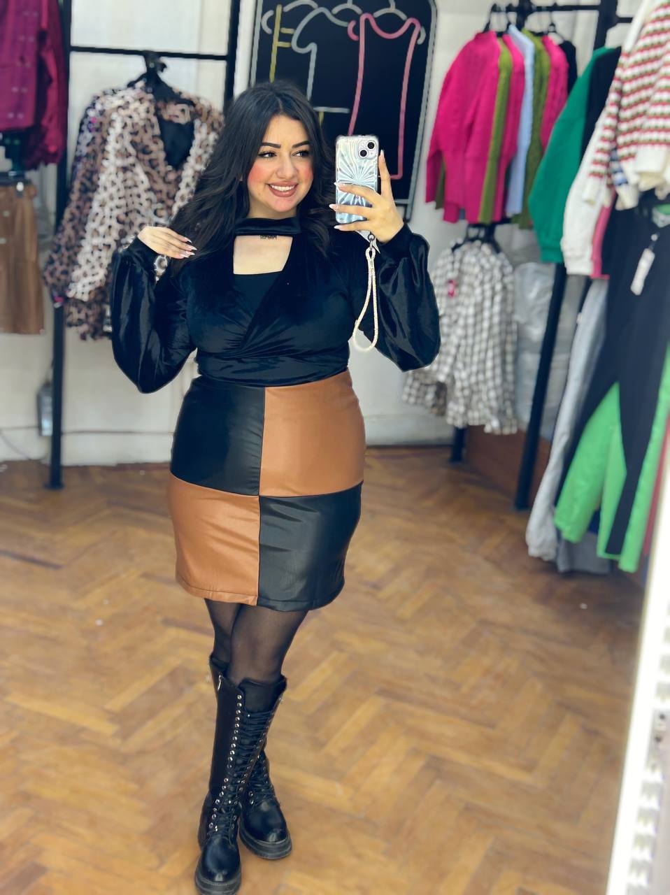 checkered leather skirt