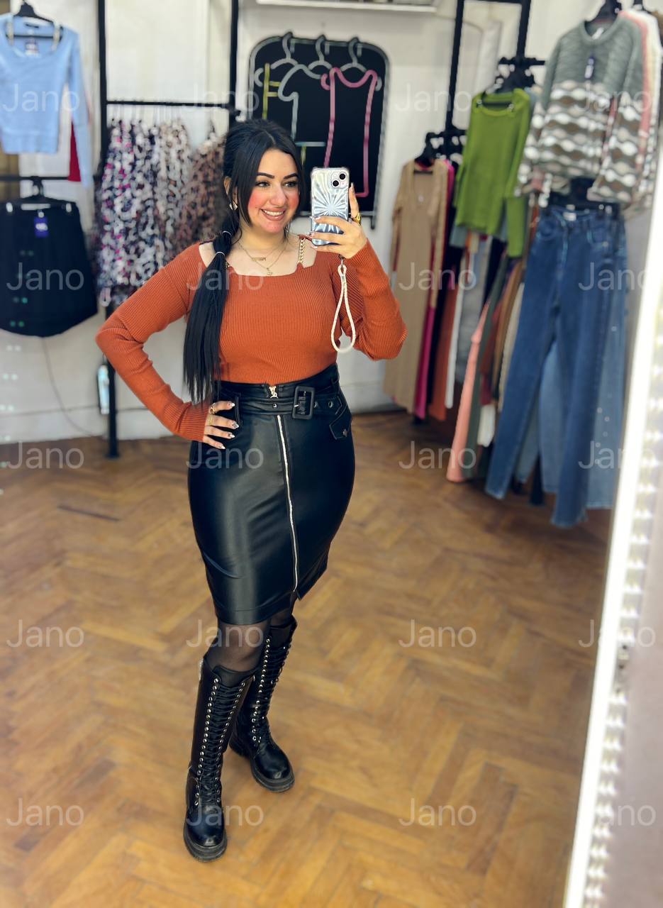 Leather zipper short trendy skirt