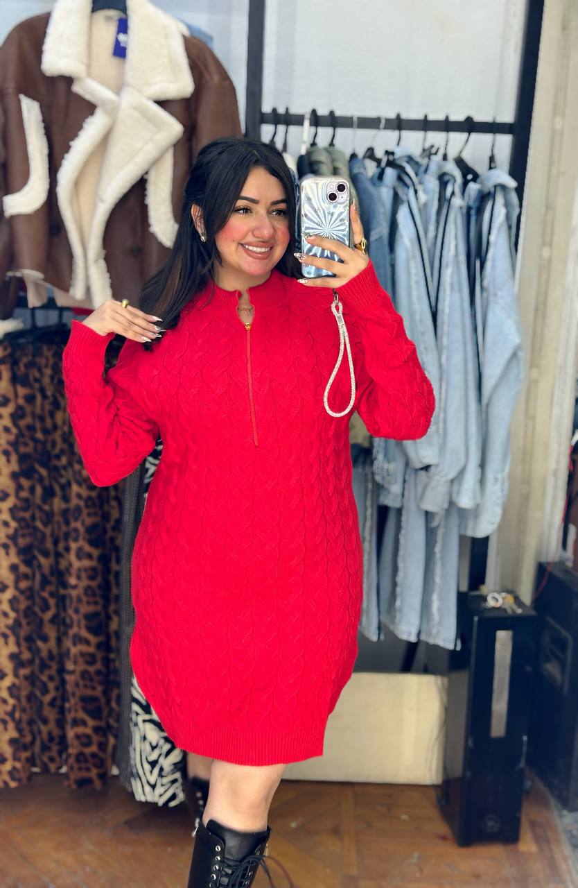 فستان متوسط الطول بسحاب خيطي