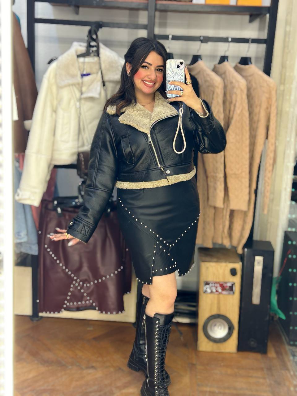 trendy fur leather jacket