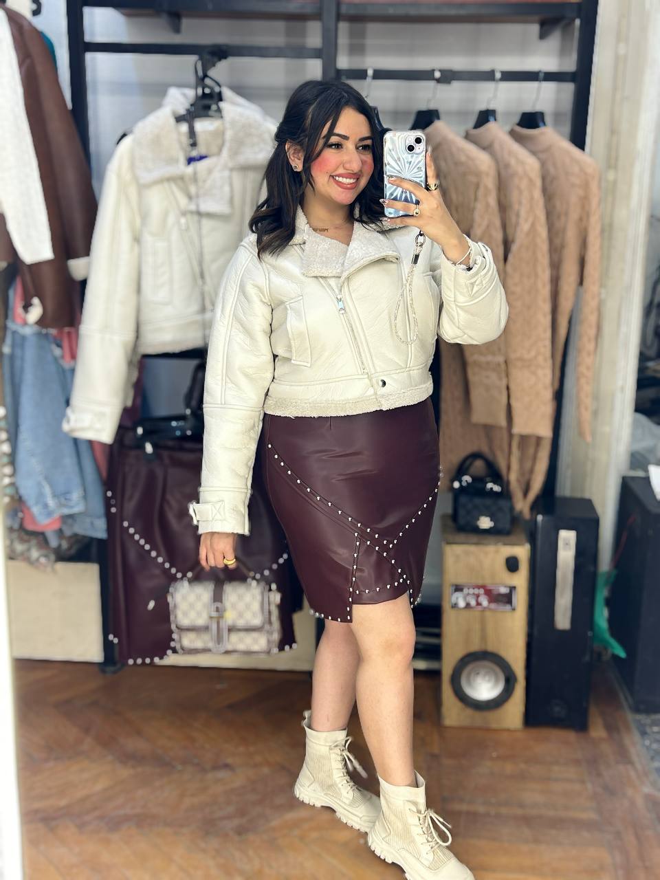 trendy fur leather jacket