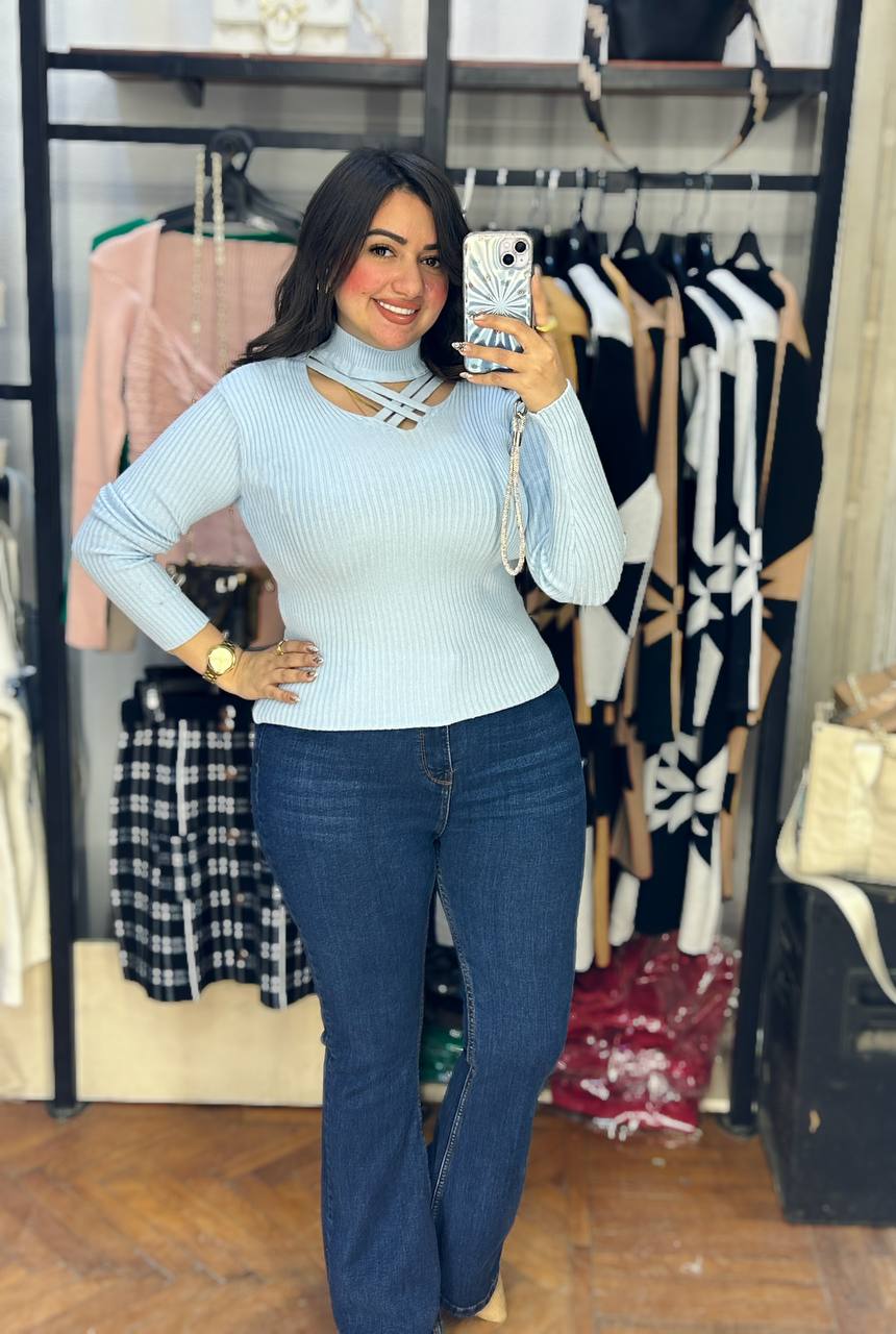 x top high neck knitting top