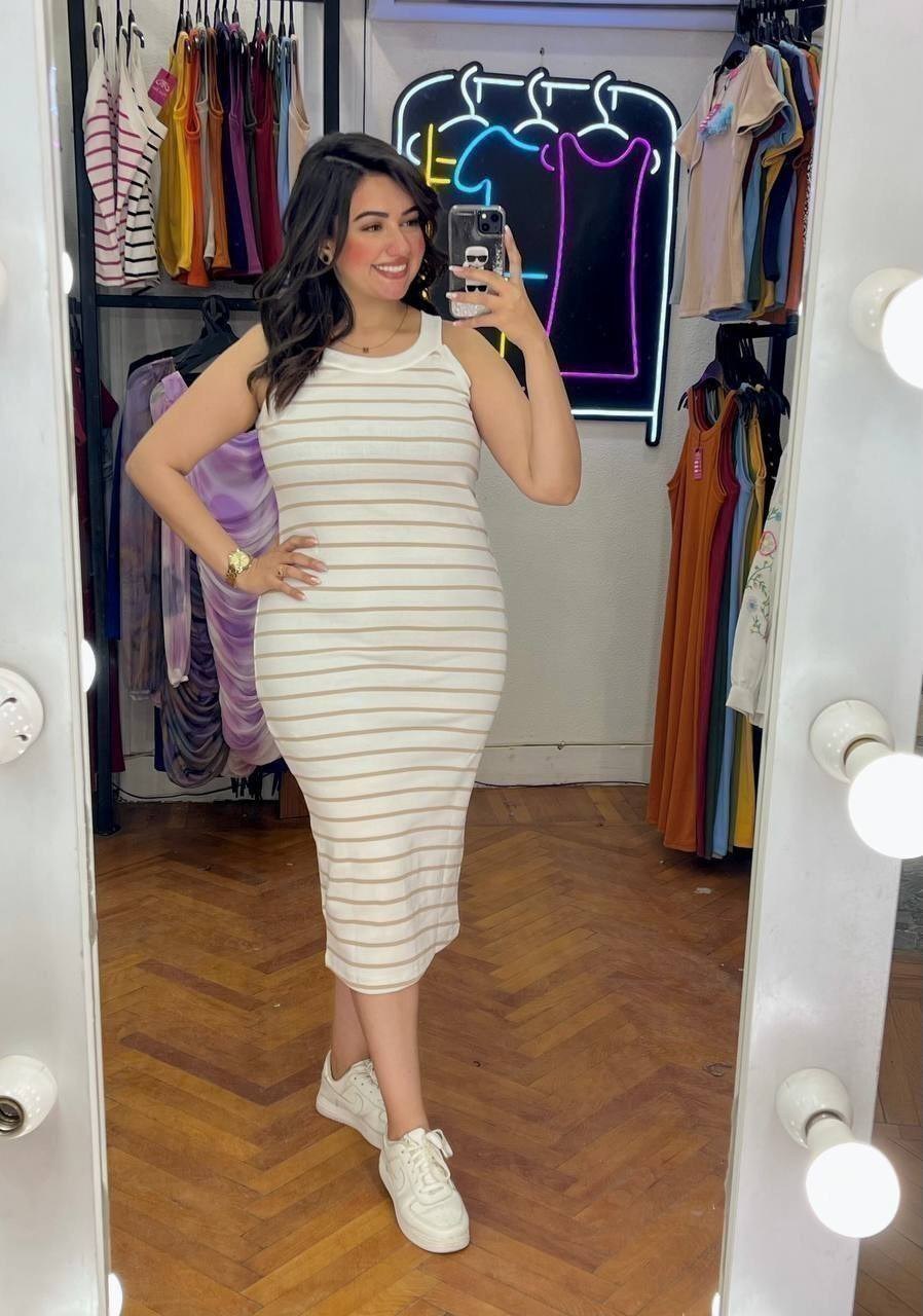 a striped cut-out dress