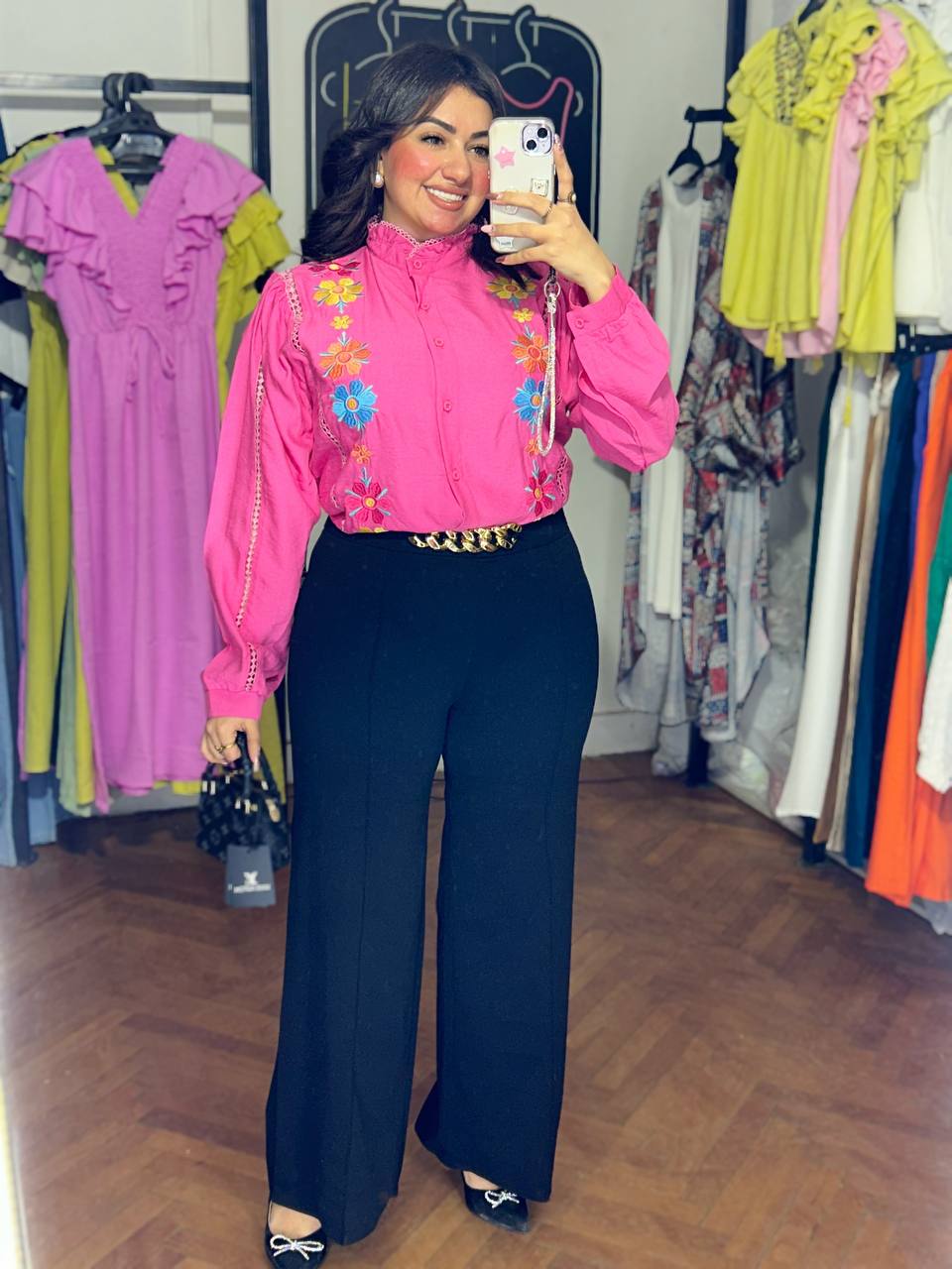 Rosaline Wide-Leg Pants with Chain