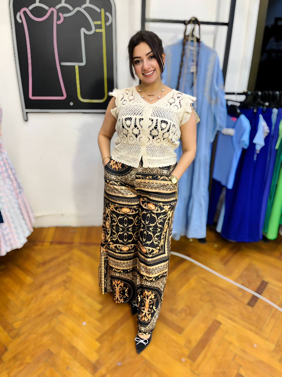 Printed Wide-Leg Pants