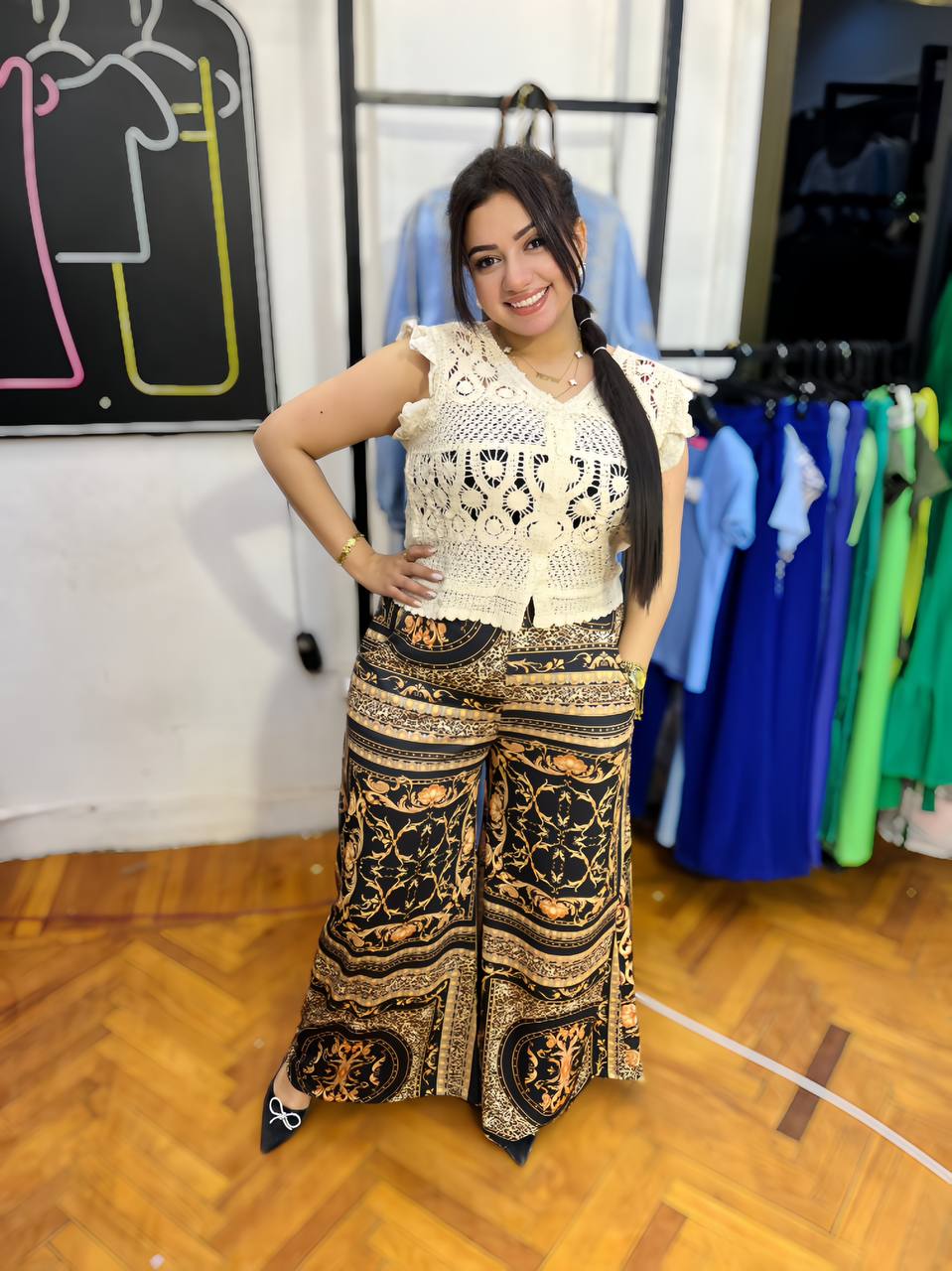 Printed Wide-Leg Pants