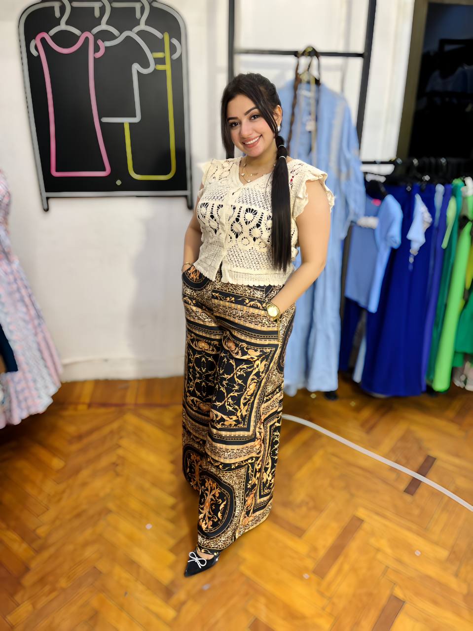 Printed Wide-Leg Pants