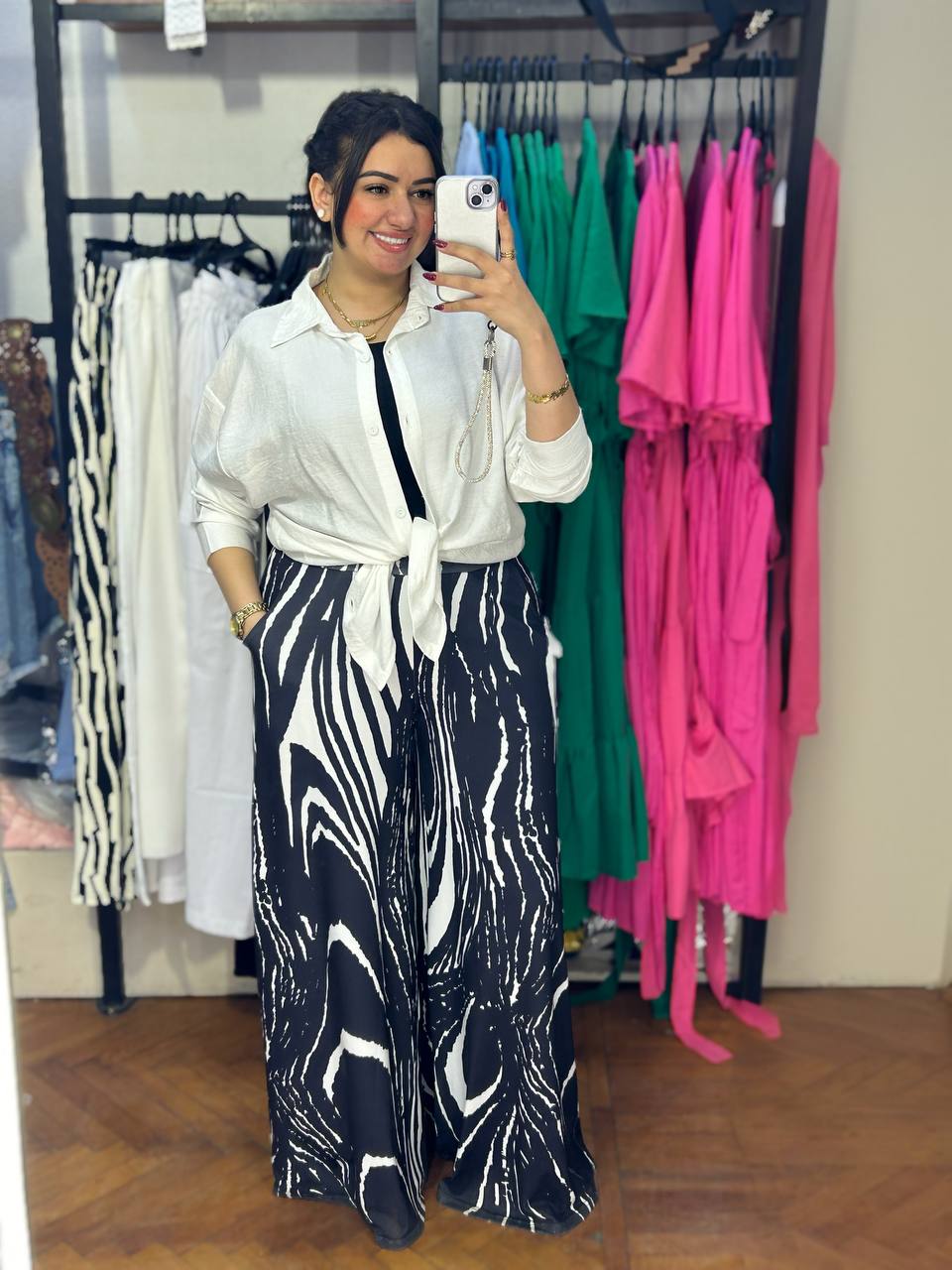 Printed Wide‑Leg Pants