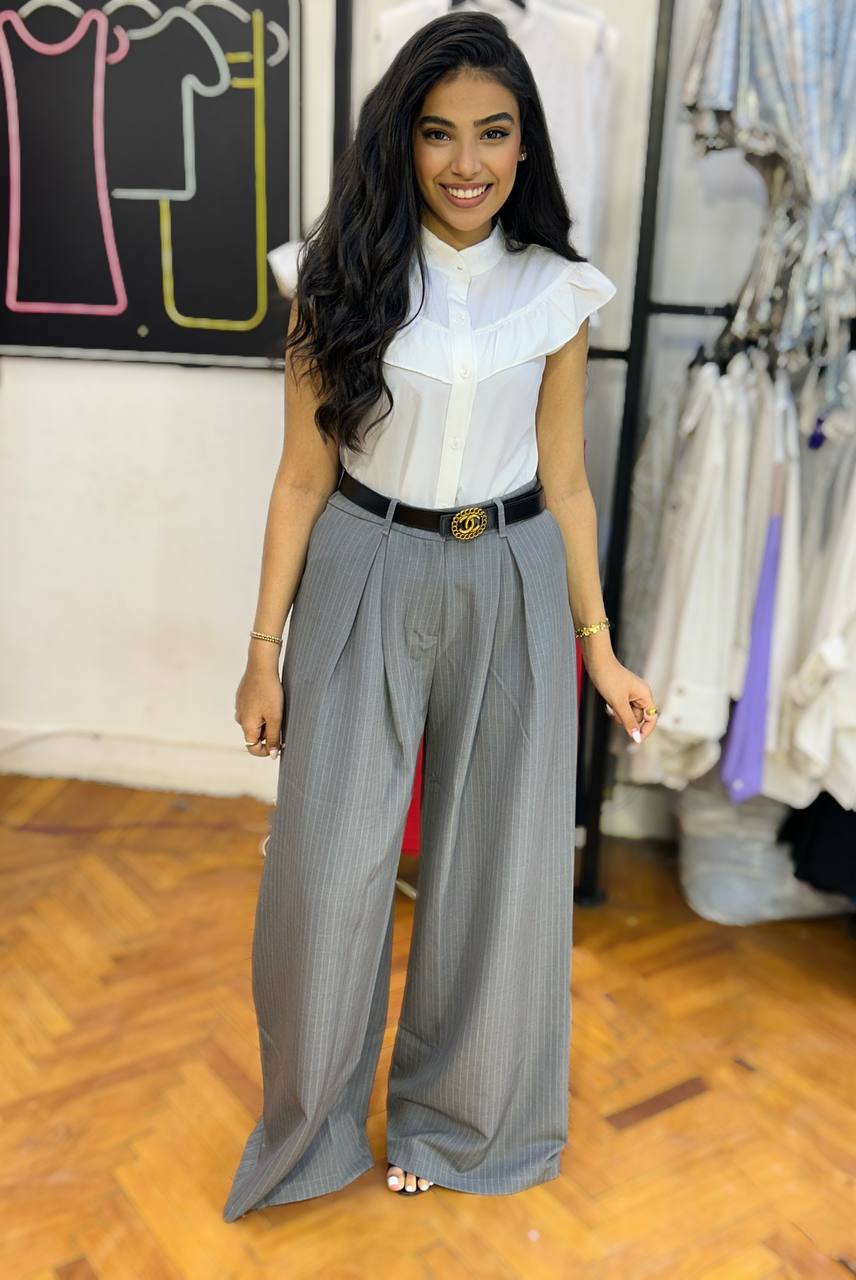 Striped High-Waisted Wide-Leg Formal Pants