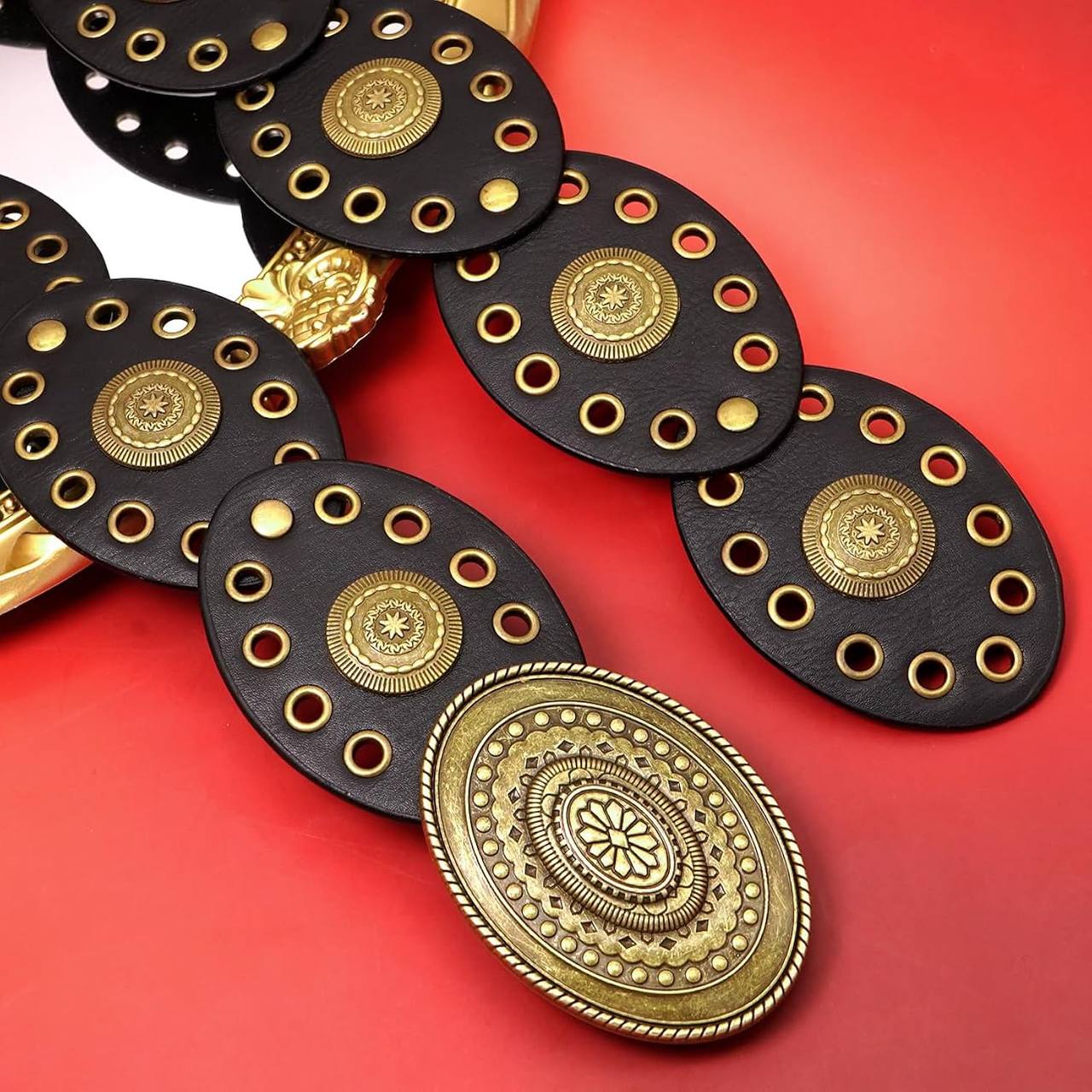 Western‑Concho Metal Chain Belts