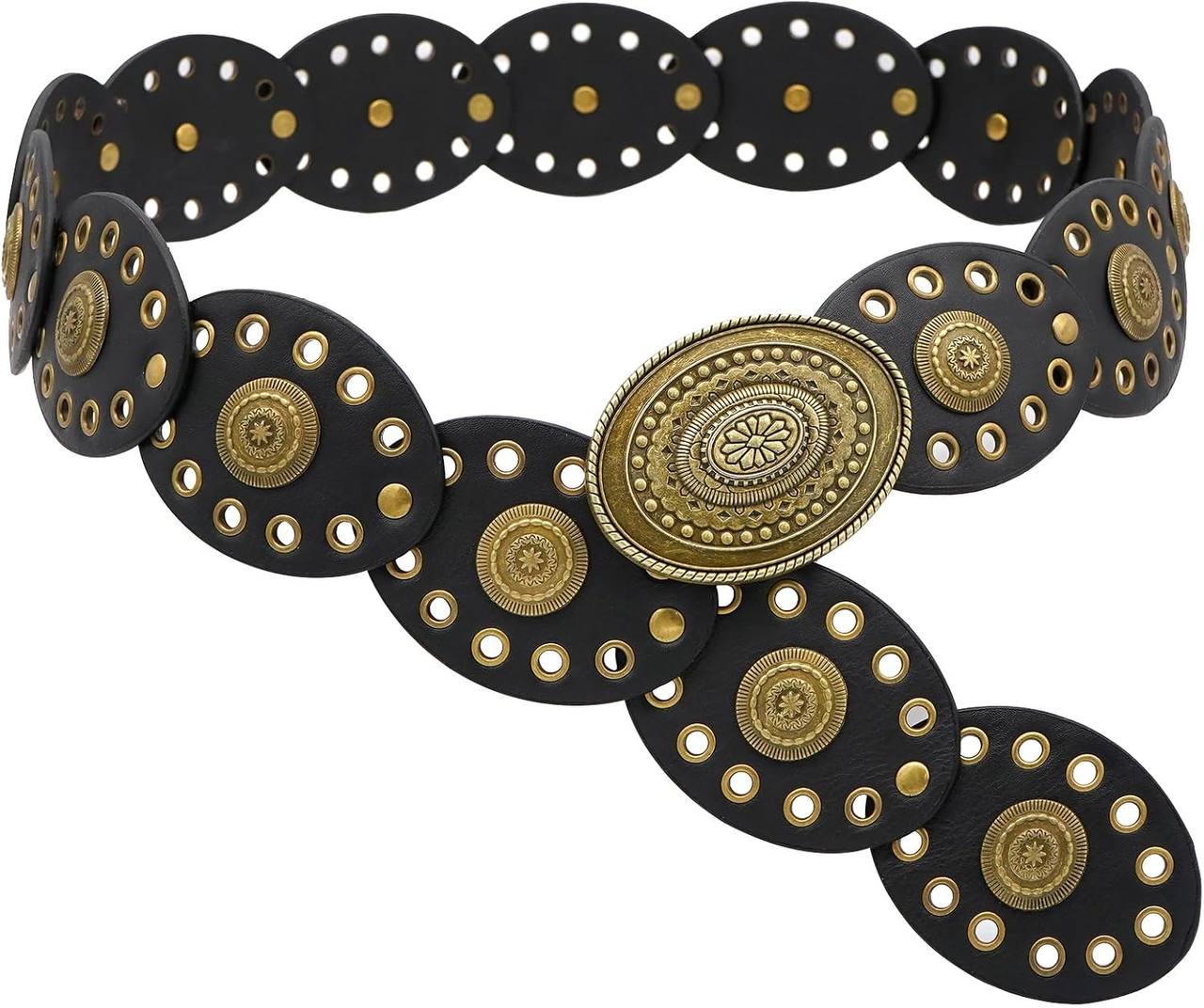 Western‑Concho Metal Chain Belts