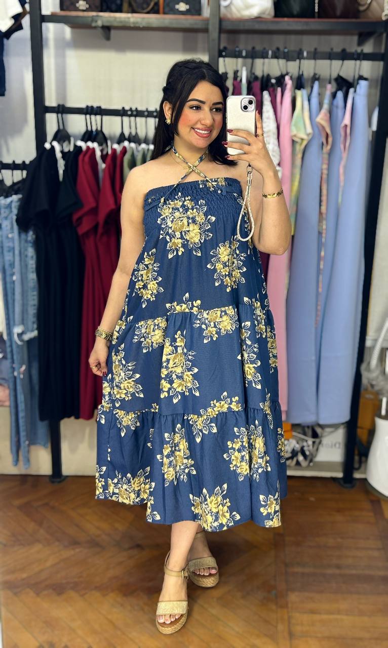 Floral Denim Cup Dress