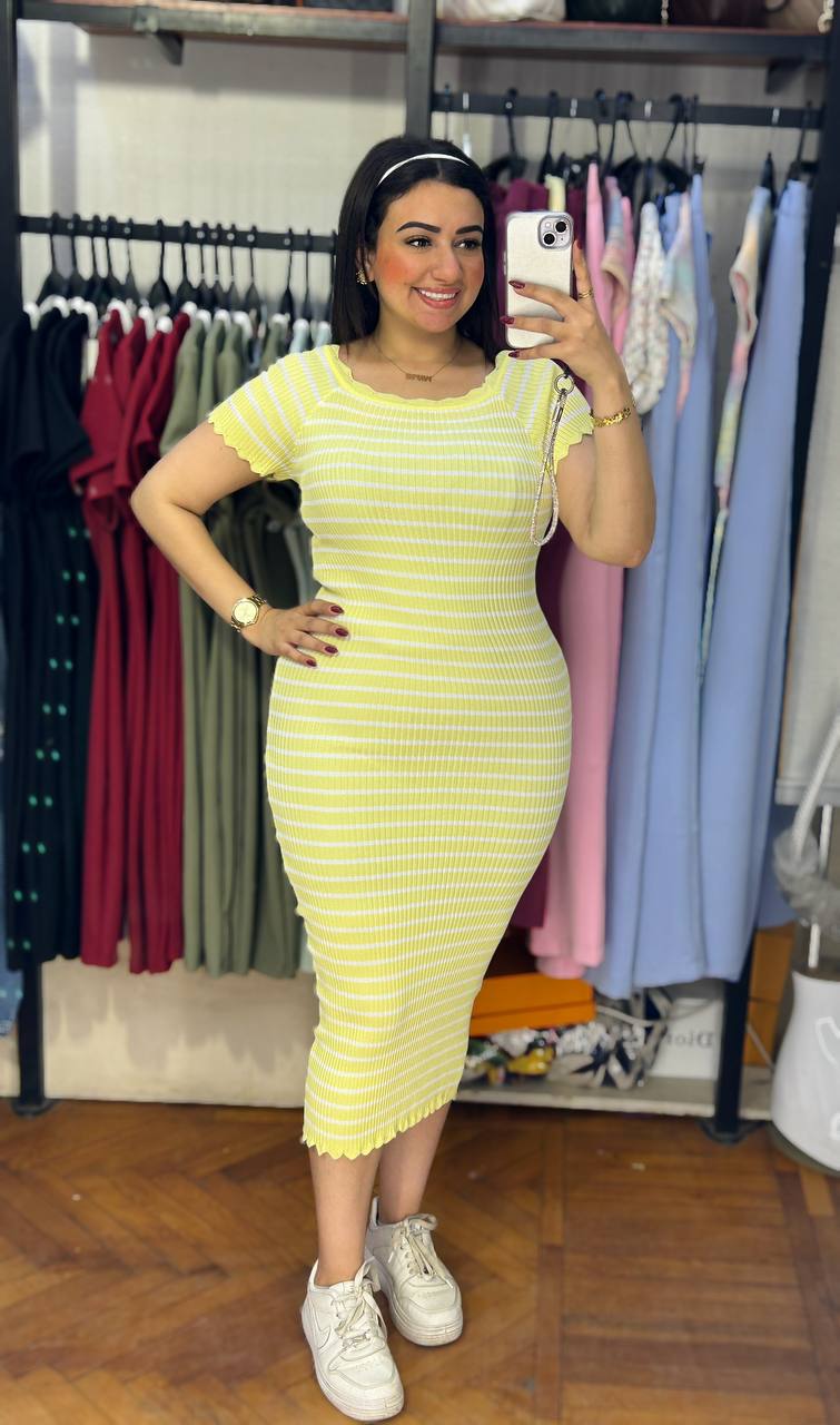 Half-Sleeves Striped Dress
