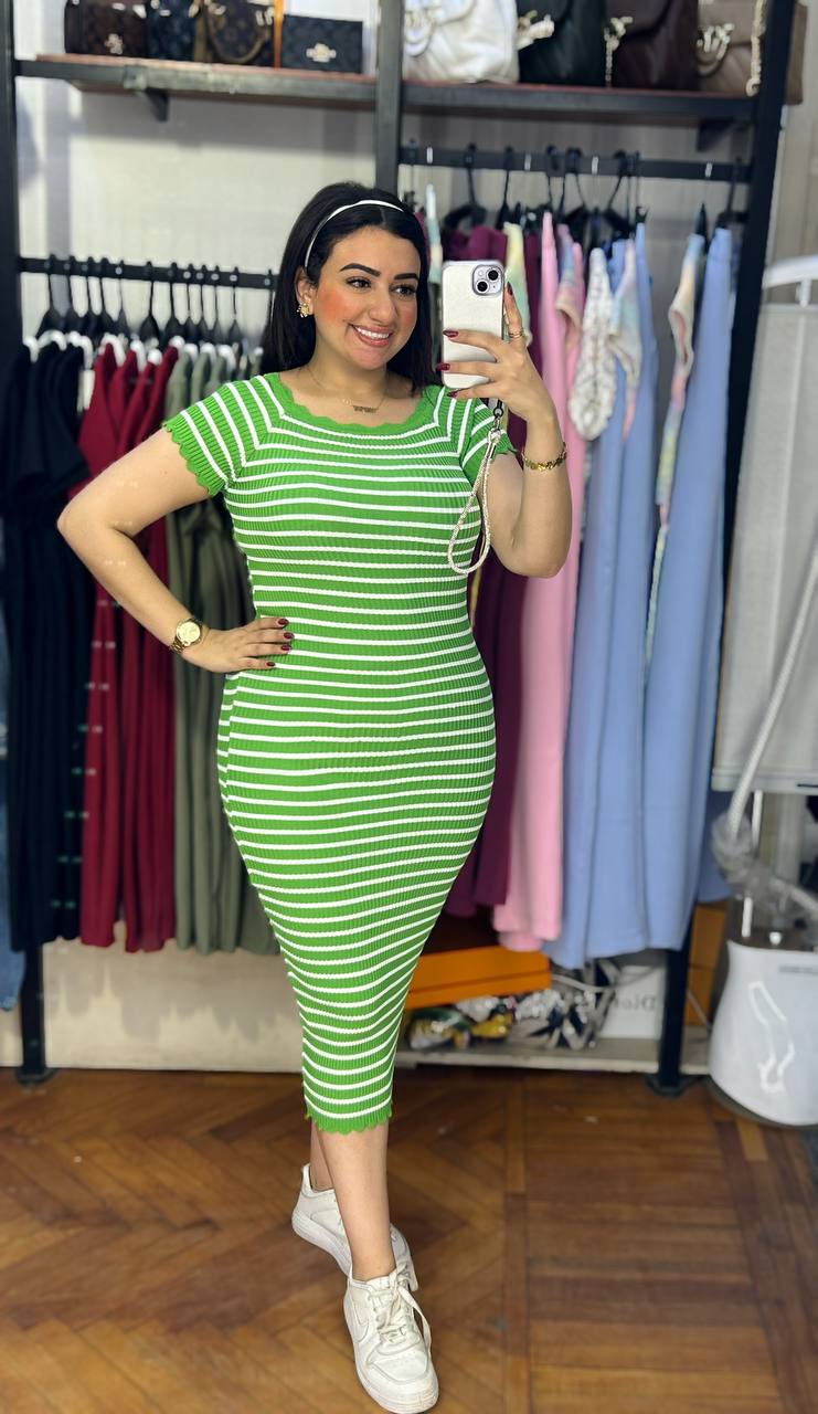 Half-Sleeves Striped Dress