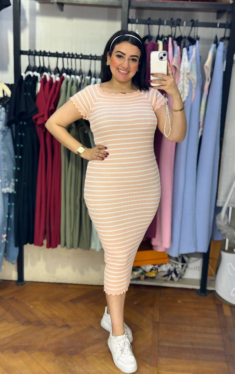 Half-Sleeves Striped Dress