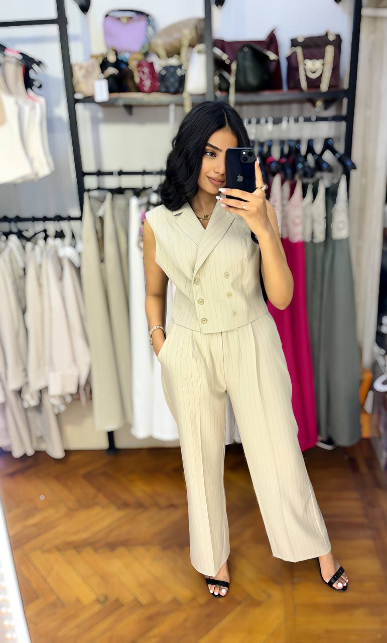 Tailored Pinstripe Wide-Leg Pants