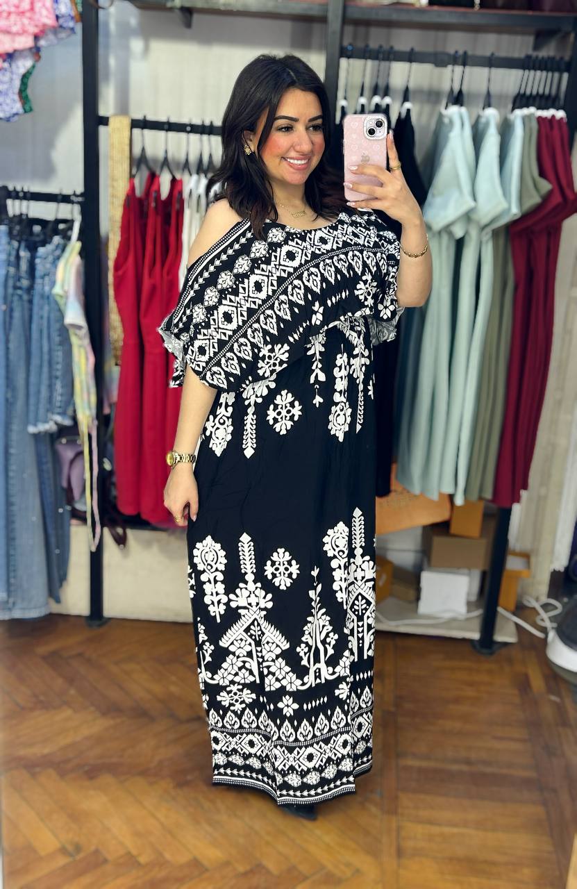 Elegant Shoulder-Printed Dress