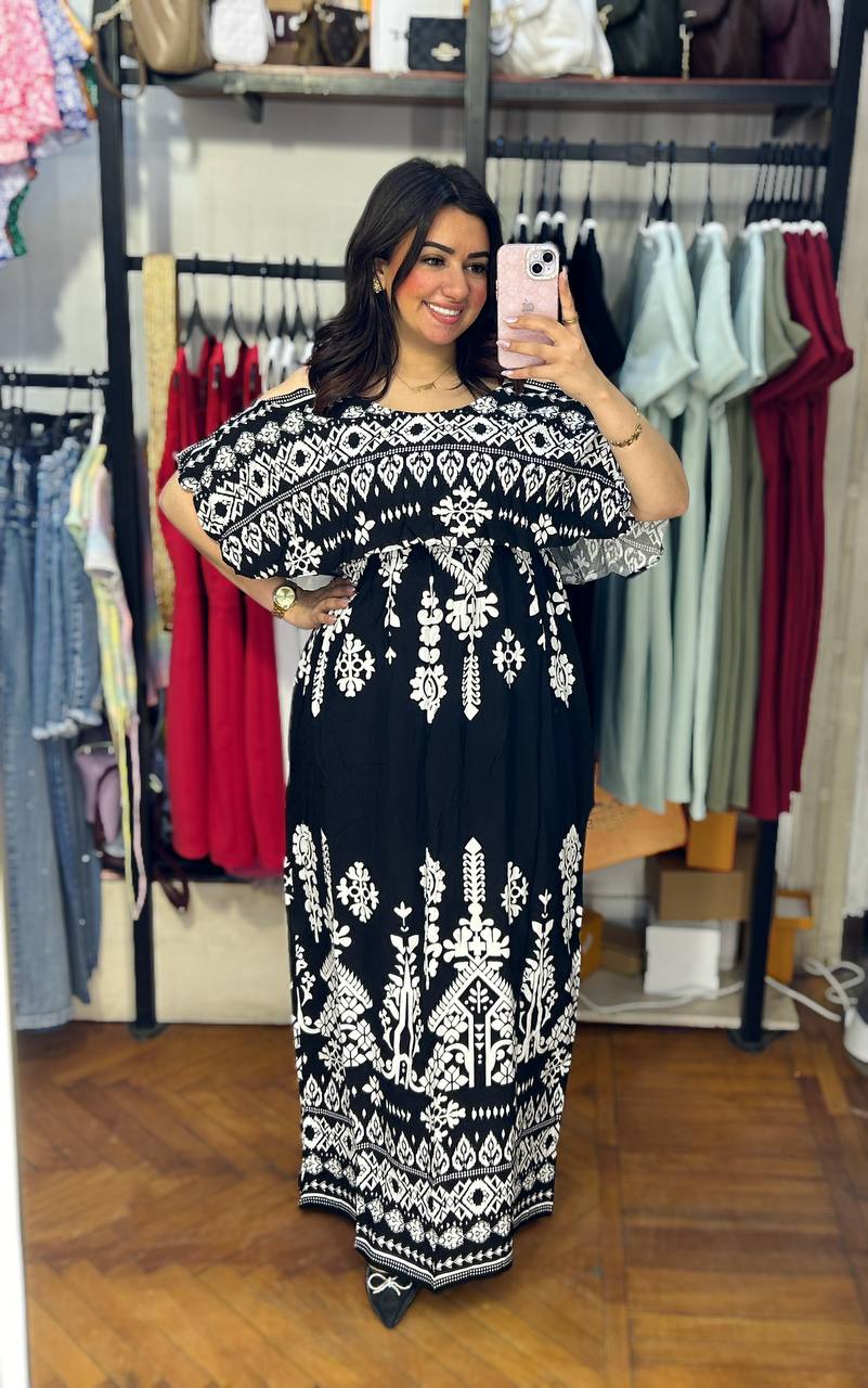 Elegant Shoulder-Printed Dress