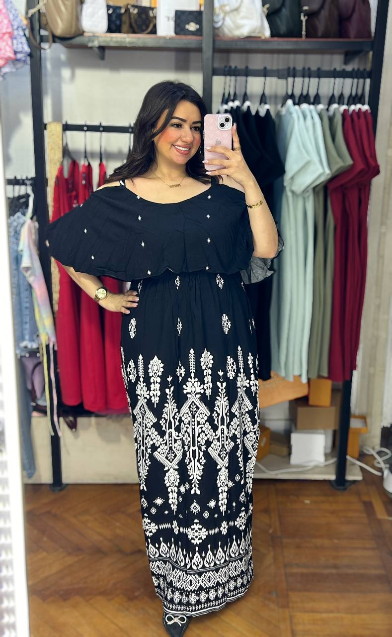 Elegant Shoulder-Printed Dress