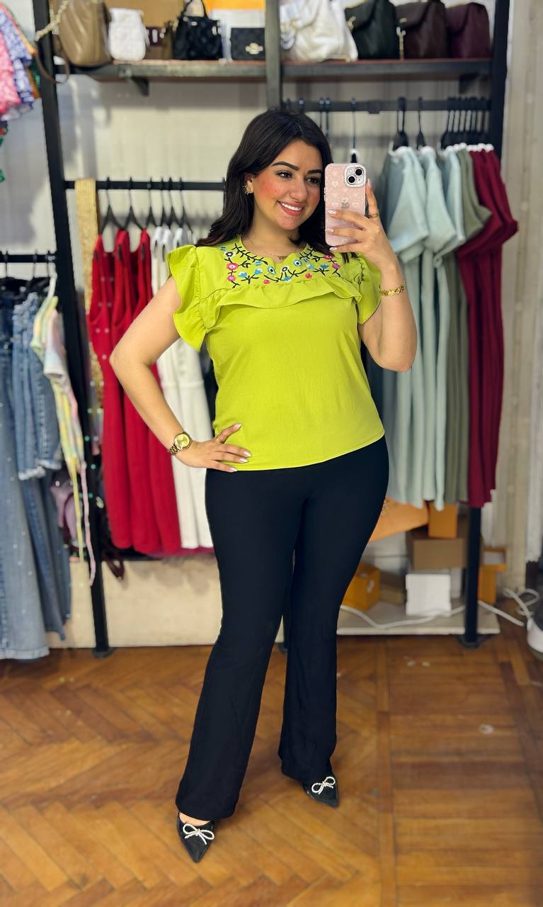 Ruffled Embroidered Floral Blouse