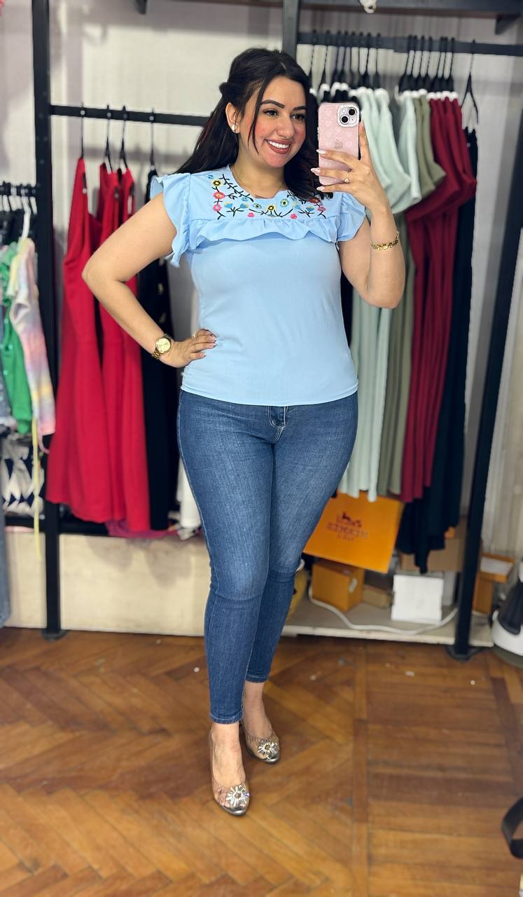 Ruffled Embroidered Floral Blouse