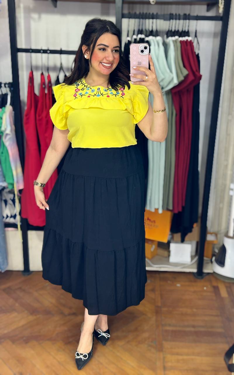 Ruffled Embroidered Floral Blouse