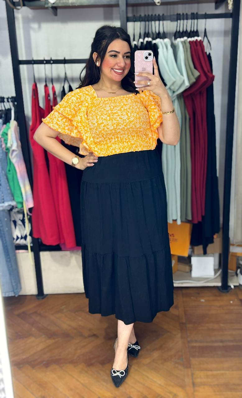 Smocked Floral Top with Ruffled Sleeves