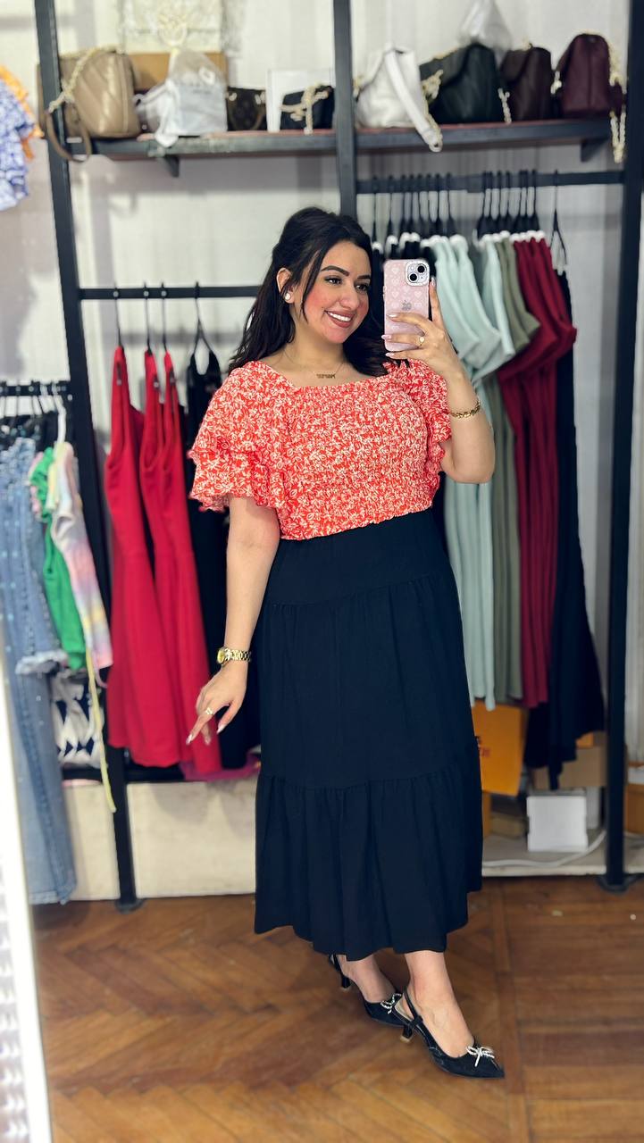 Smocked Floral Top with Ruffled Sleeves