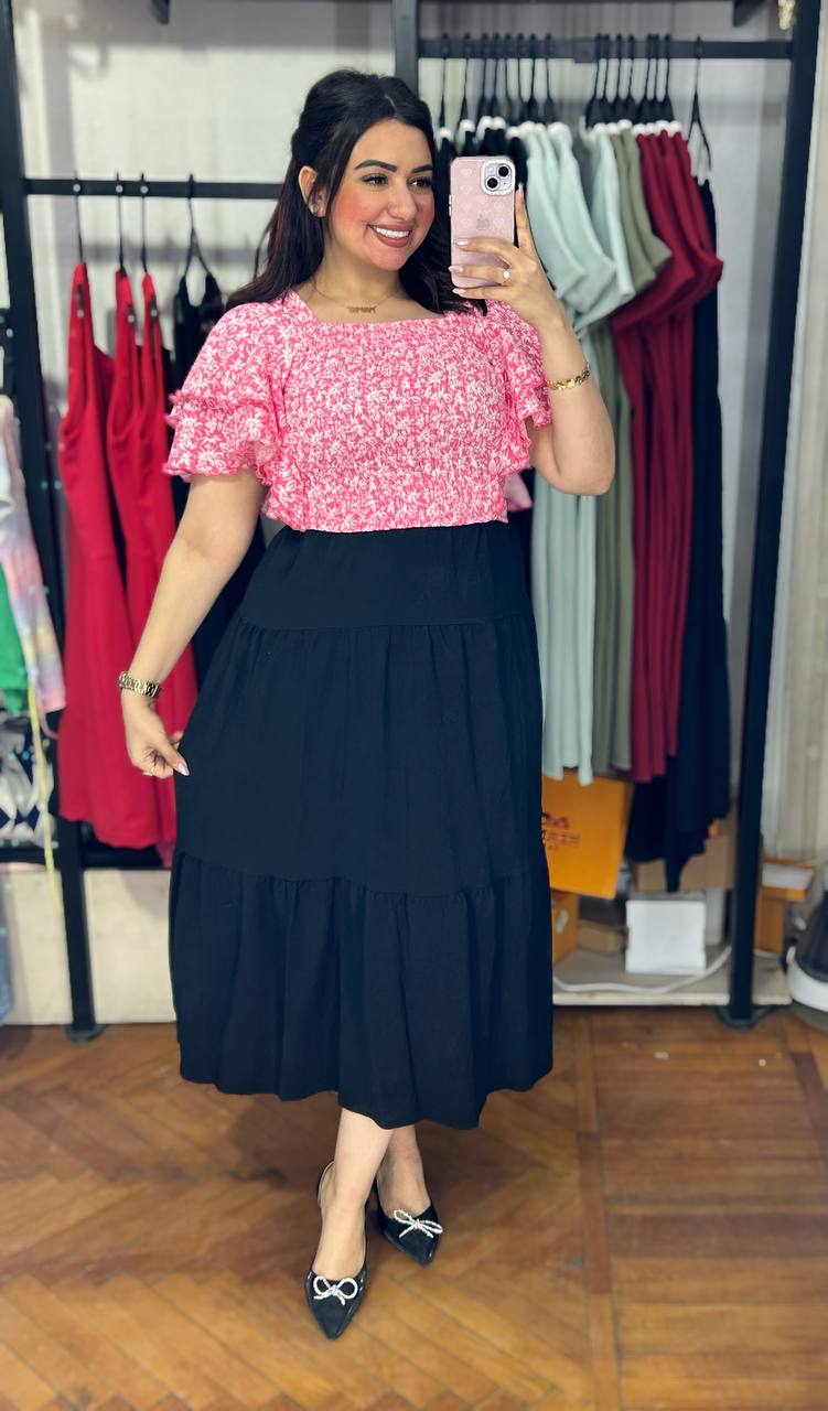 Smocked Floral Top with Ruffled Sleeves