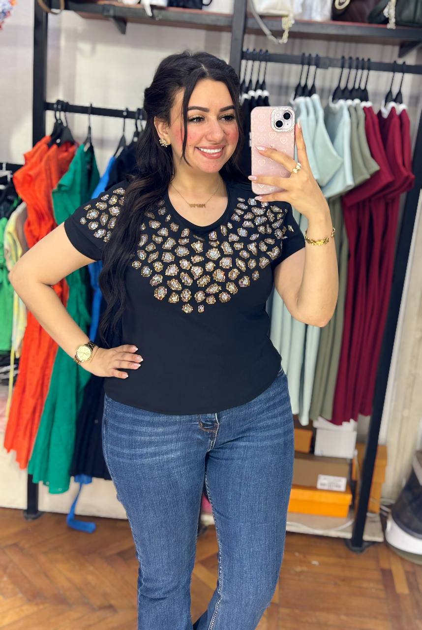 Glam Cotton Strass T-Shirt
