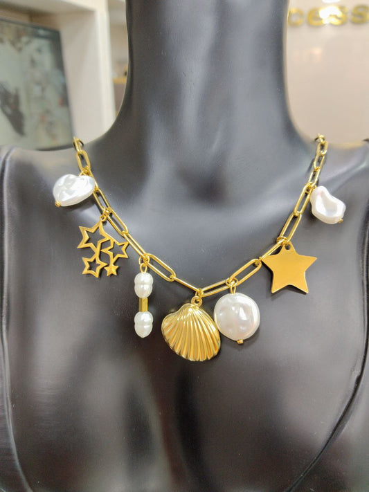 ✨ Rash Necklace – Timeless Elegance in Stainless Steel & Pearl ✨