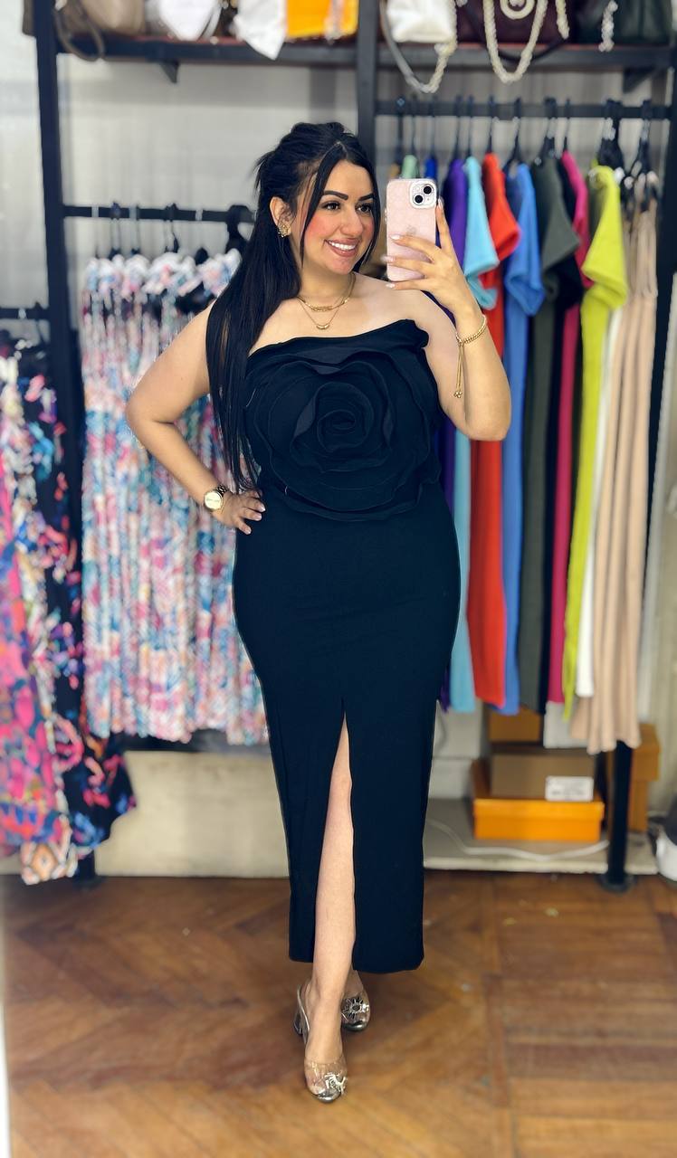 Bold Rose Statement Strapless Dress