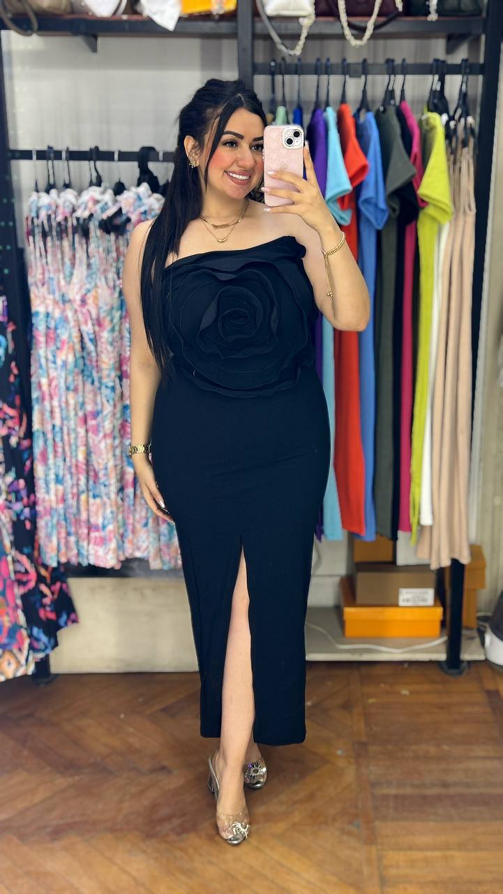 Bold Rose Statement Strapless Dress